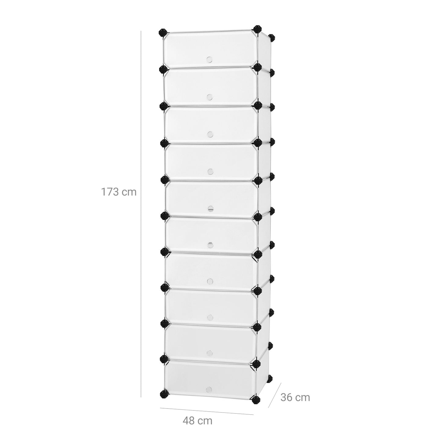 10 Tiers Cube Organiser - PP plastic + ABS plastic - Transparent