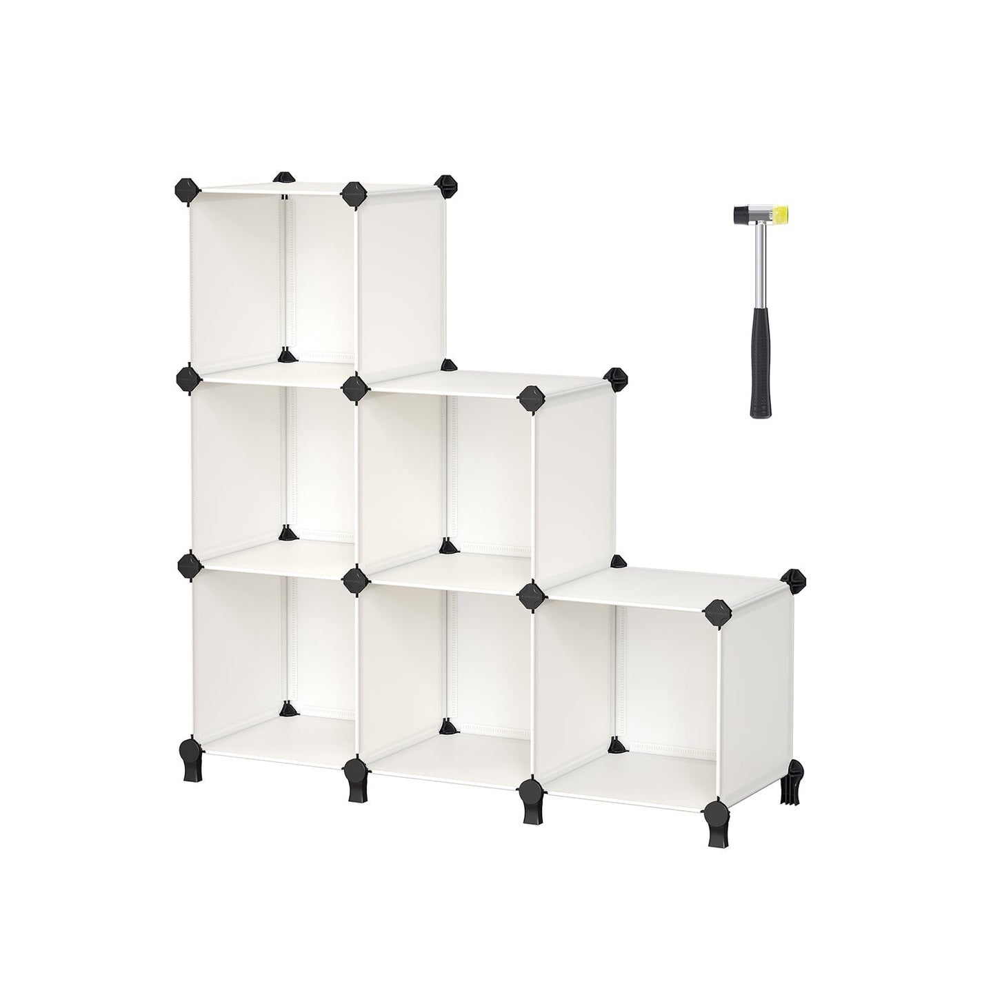 6 Cube Storage Unit - Plastic - Cream White - Multi-functional Organizer with Metal Grid