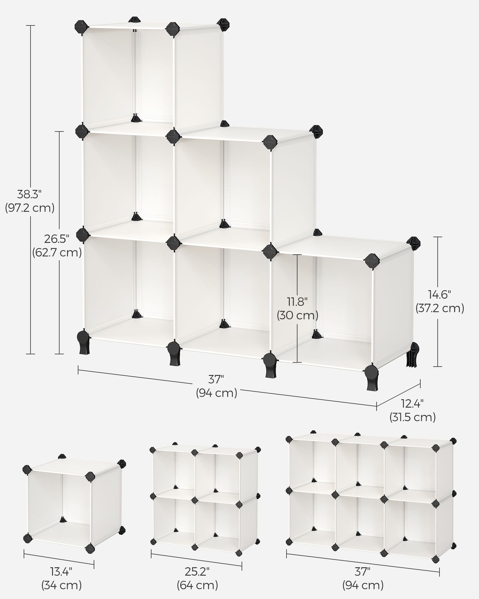 6 Cube Storage Unit - Plastic - Cream White - Multi-functional Organizer with Metal Grid