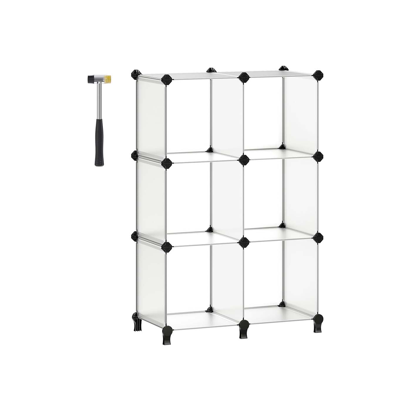 Folding Wardrobe Organiser - Plastic - Black - Large 6-Cube Storage System with Top Metal Grid