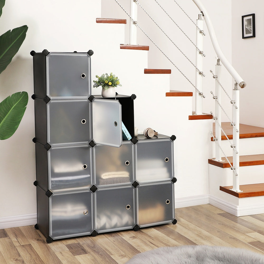 Modular Storage Unit - Quality Plastic - White - Interlocking 12-Cube Design with Doors