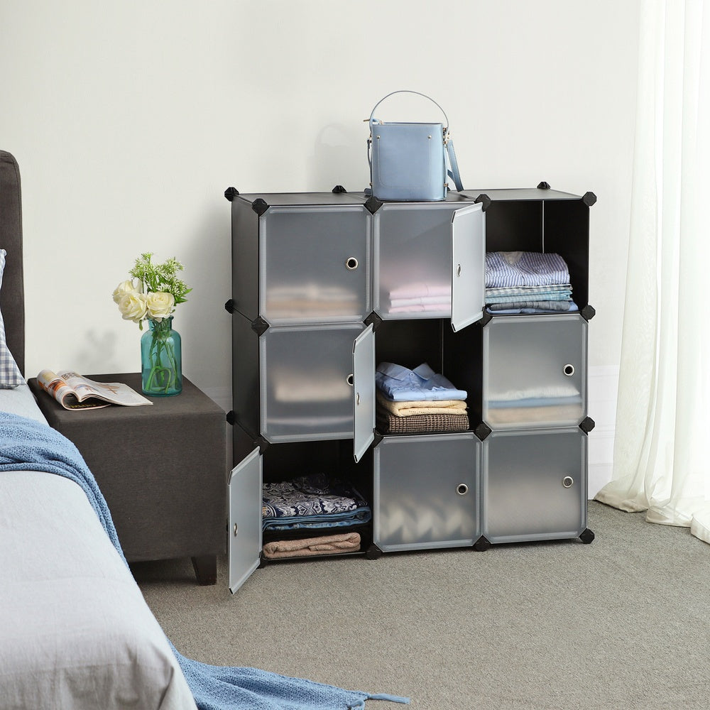 Modular Storage Unit - Quality Plastic - White - Interlocking 12-Cube Design with Doors