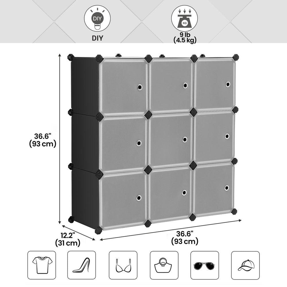 Modular Storage Unit - Quality Plastic - White - Interlocking 12-Cube Design with Doors