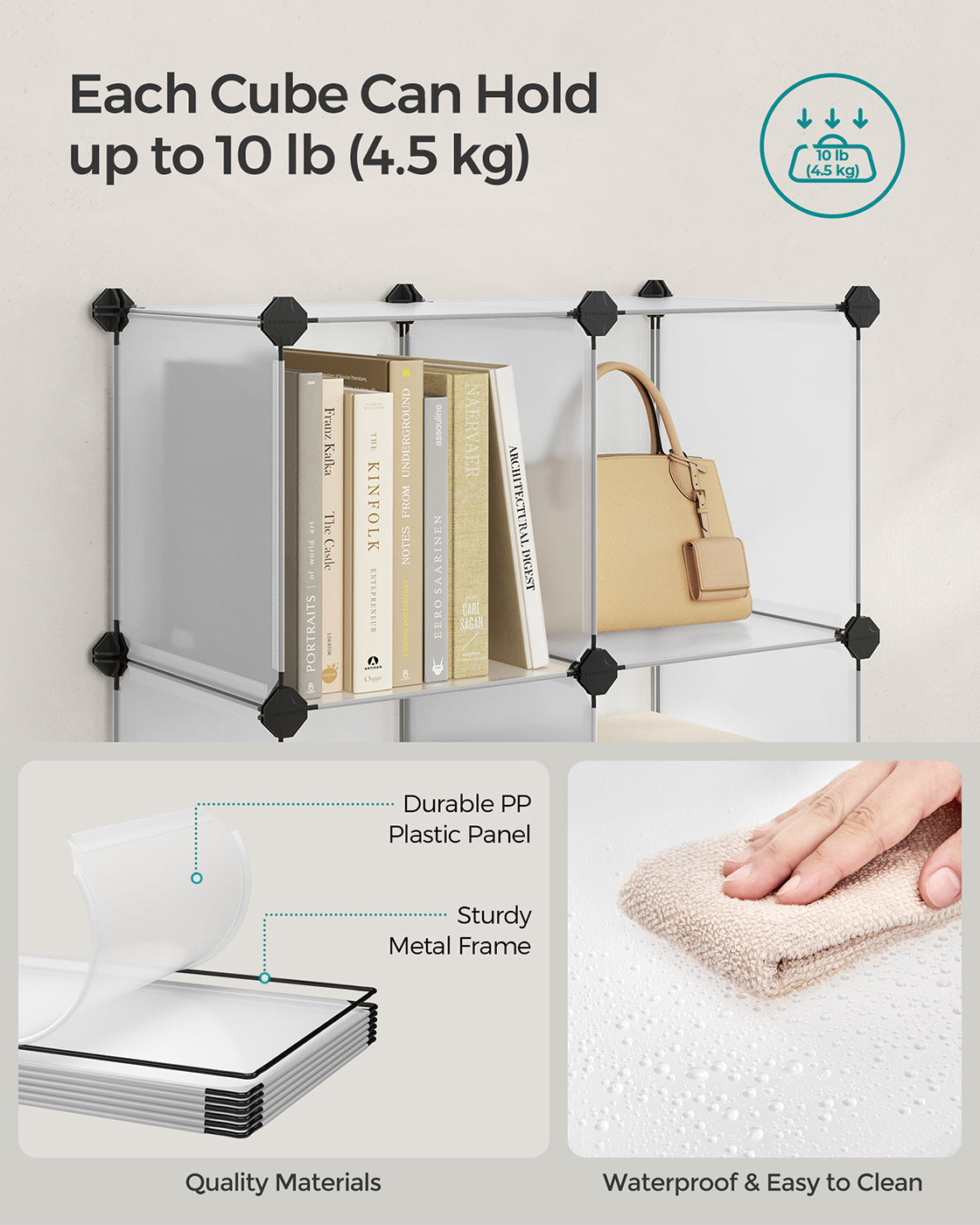 9 Cube Storage Organizer - Quality Plastic - White - Stable and Easy to Assemble