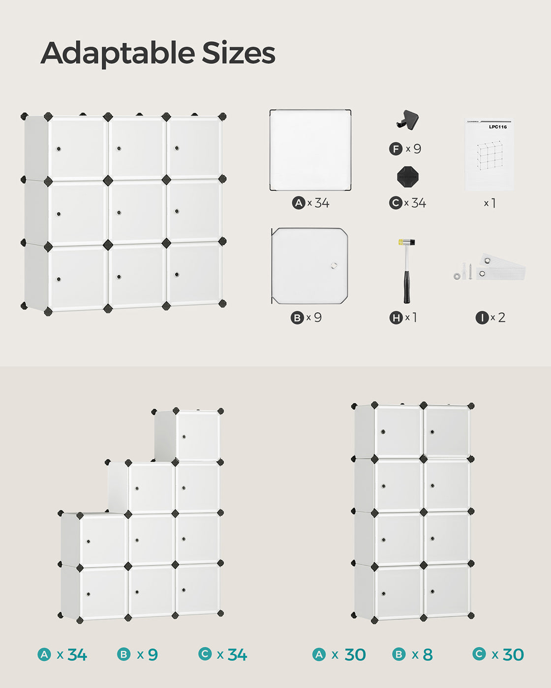 9 Cube Storage Organizer - Quality Plastic - White - Stable and Easy to Assemble