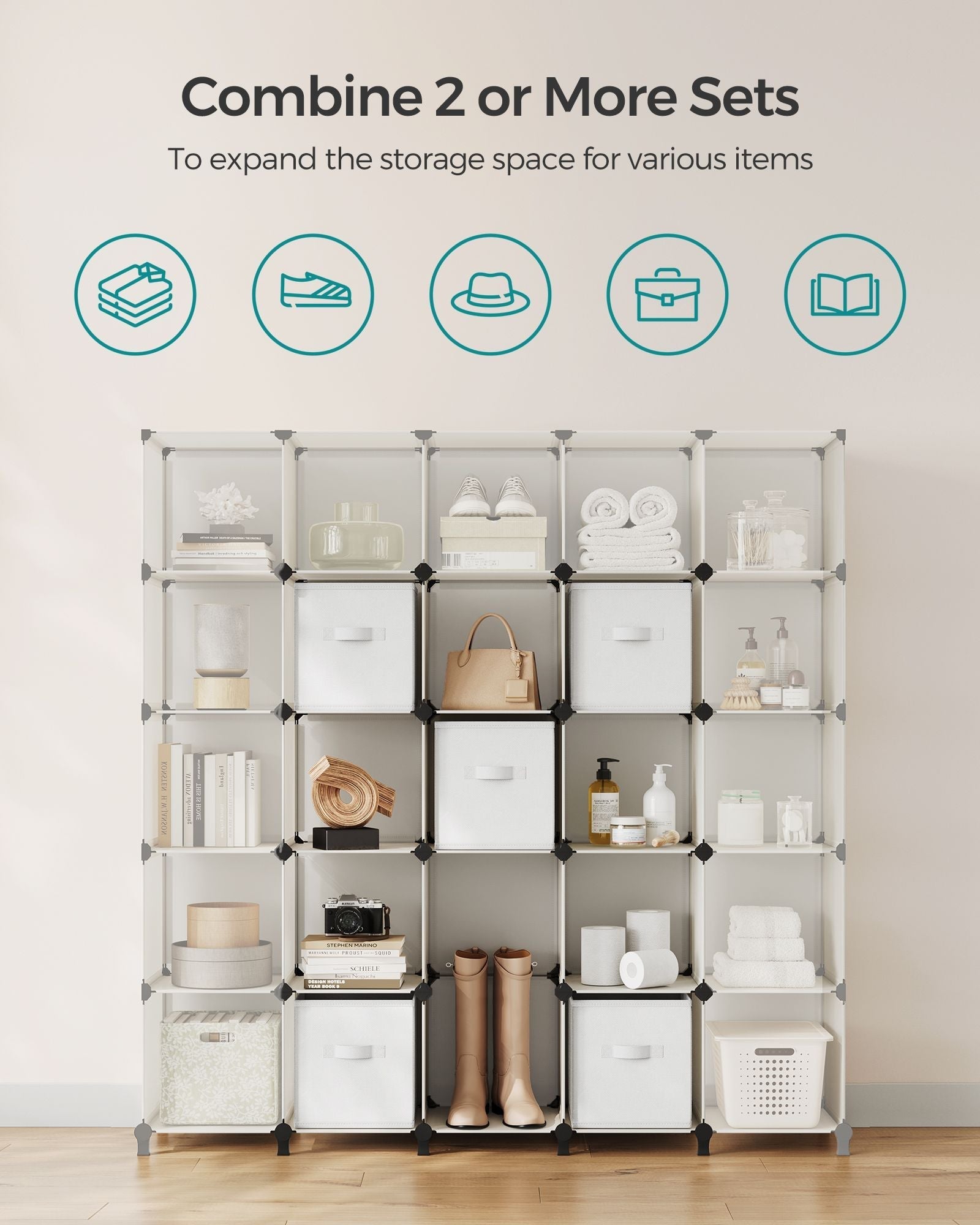 Cube Storage Organiser - Non-Woven Fabric - Cloud White - Customisable Shape with 12 Storage Boxes