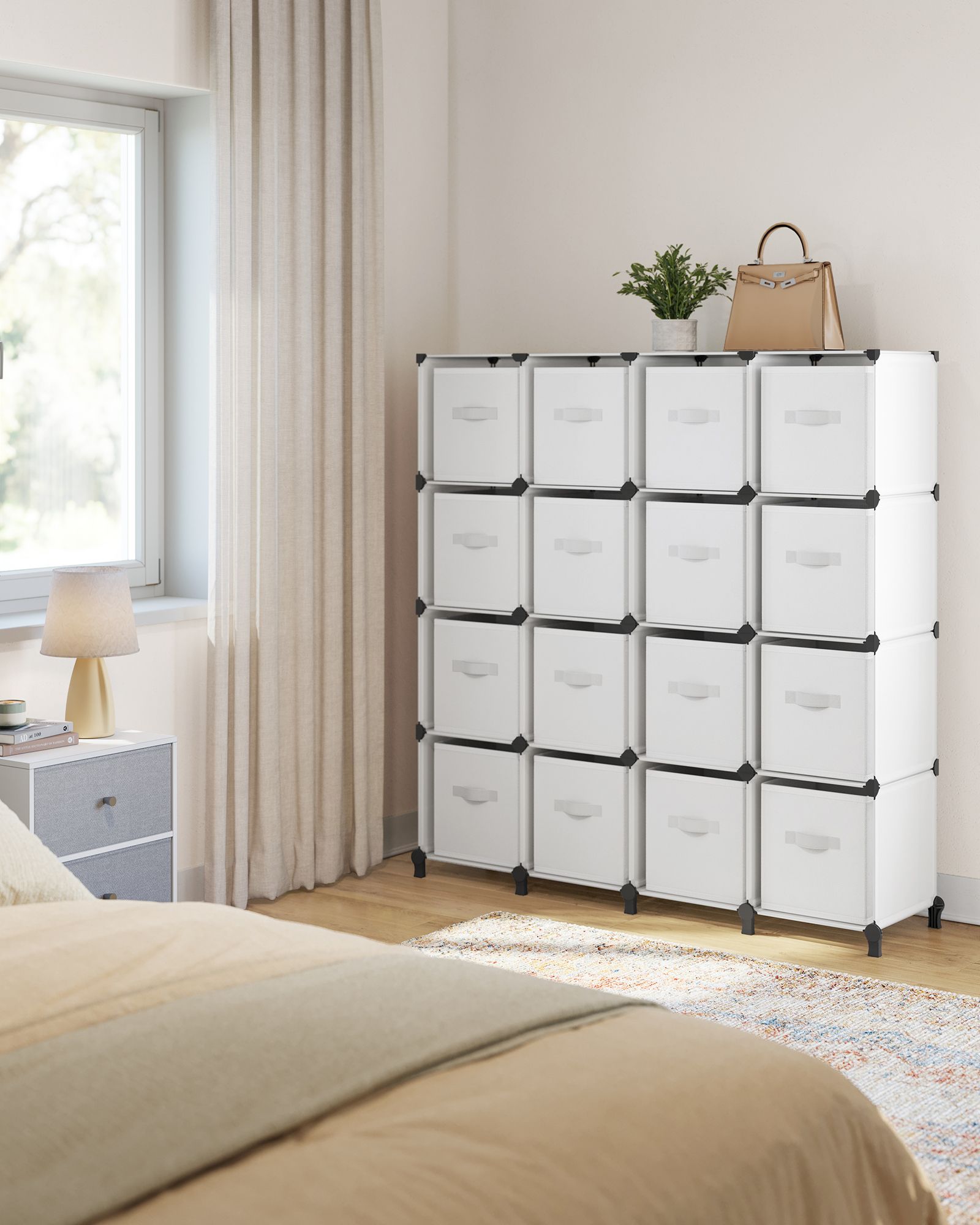 Cube Storage Organiser - Non-Woven Fabric - Cloud White - Customisable Shape with 16 Storage Boxes