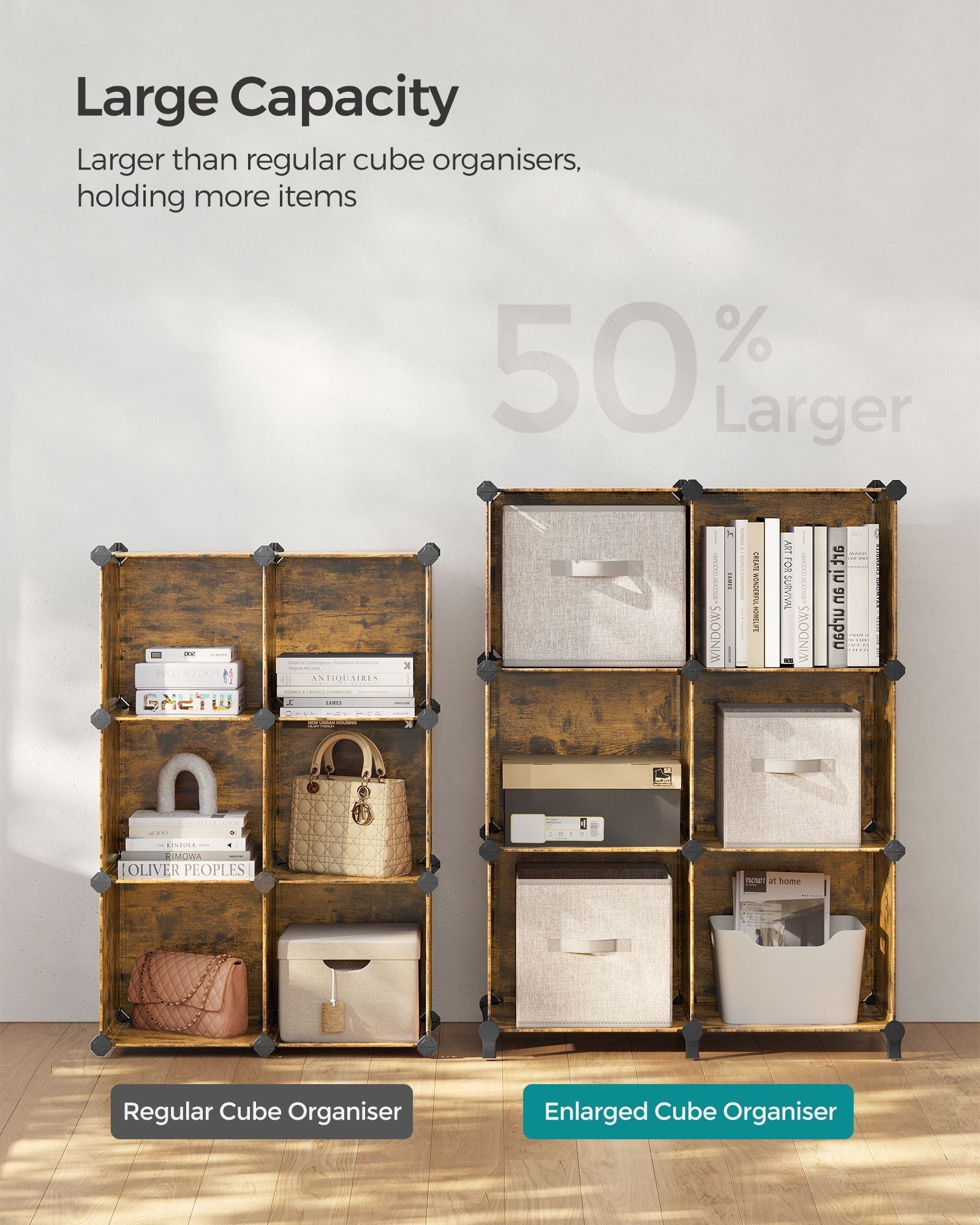 Cube Organiser - Plastic - Black - 6 Storage Cubes with Feet