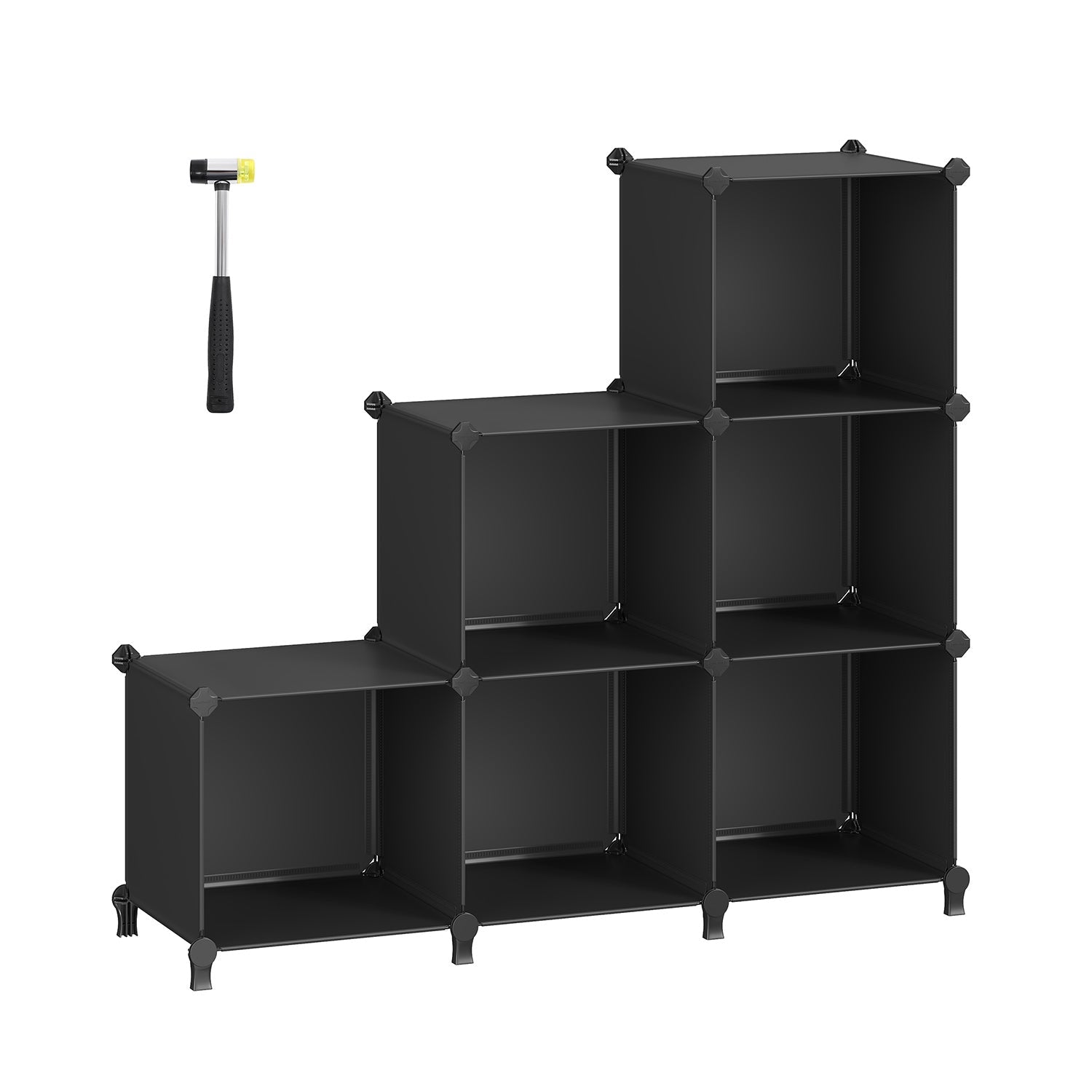 Cube Storage Organiser - Plastic - Ink Black - 6-Cube Design with Metal Grid Top