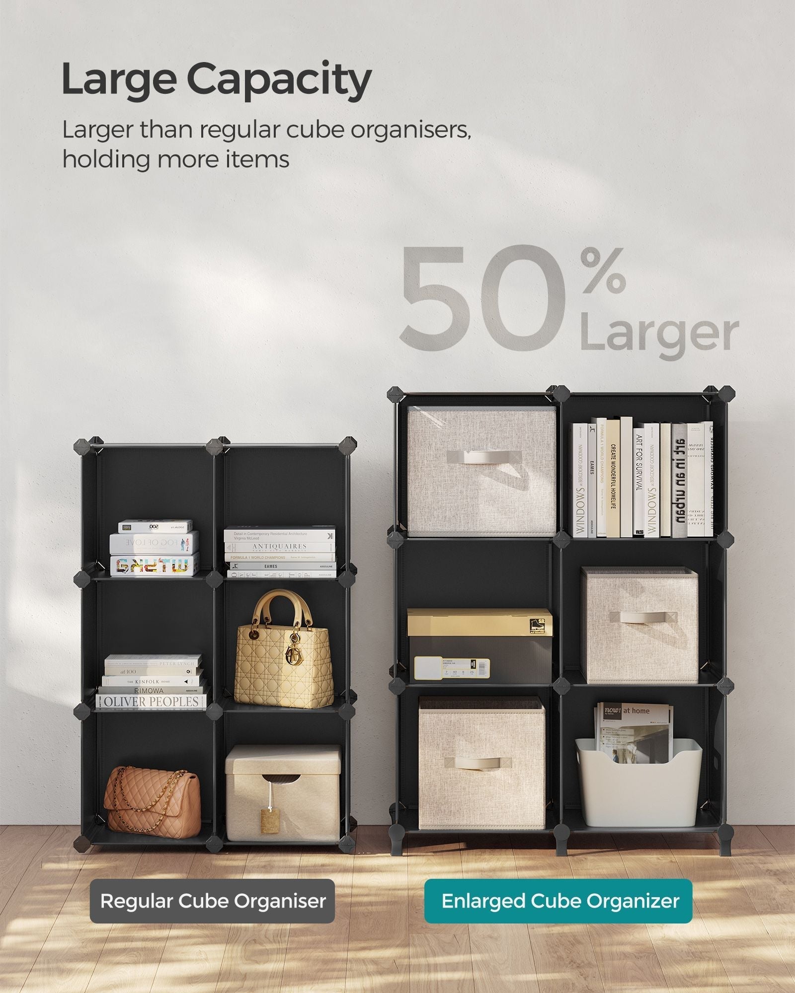 Cube Storage Organiser - Plastic - Ink Black - 6-Cube Design with Metal Grid Top