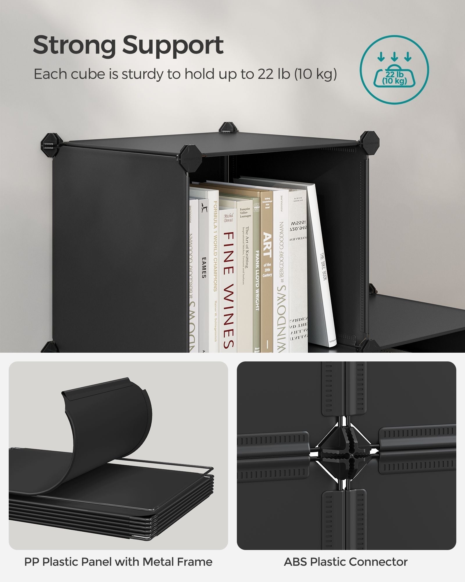 Cube Storage Organiser - Plastic - Ink Black - 6-Cube Design with Metal Grid Top