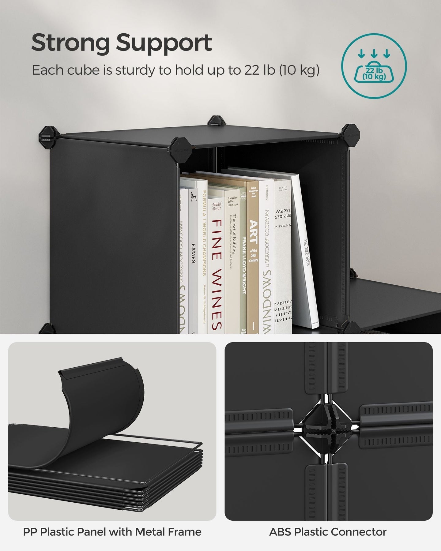 Cube Storage Organiser - Plastic - Ink Black - 6-Cube Design with Metal Grid Top