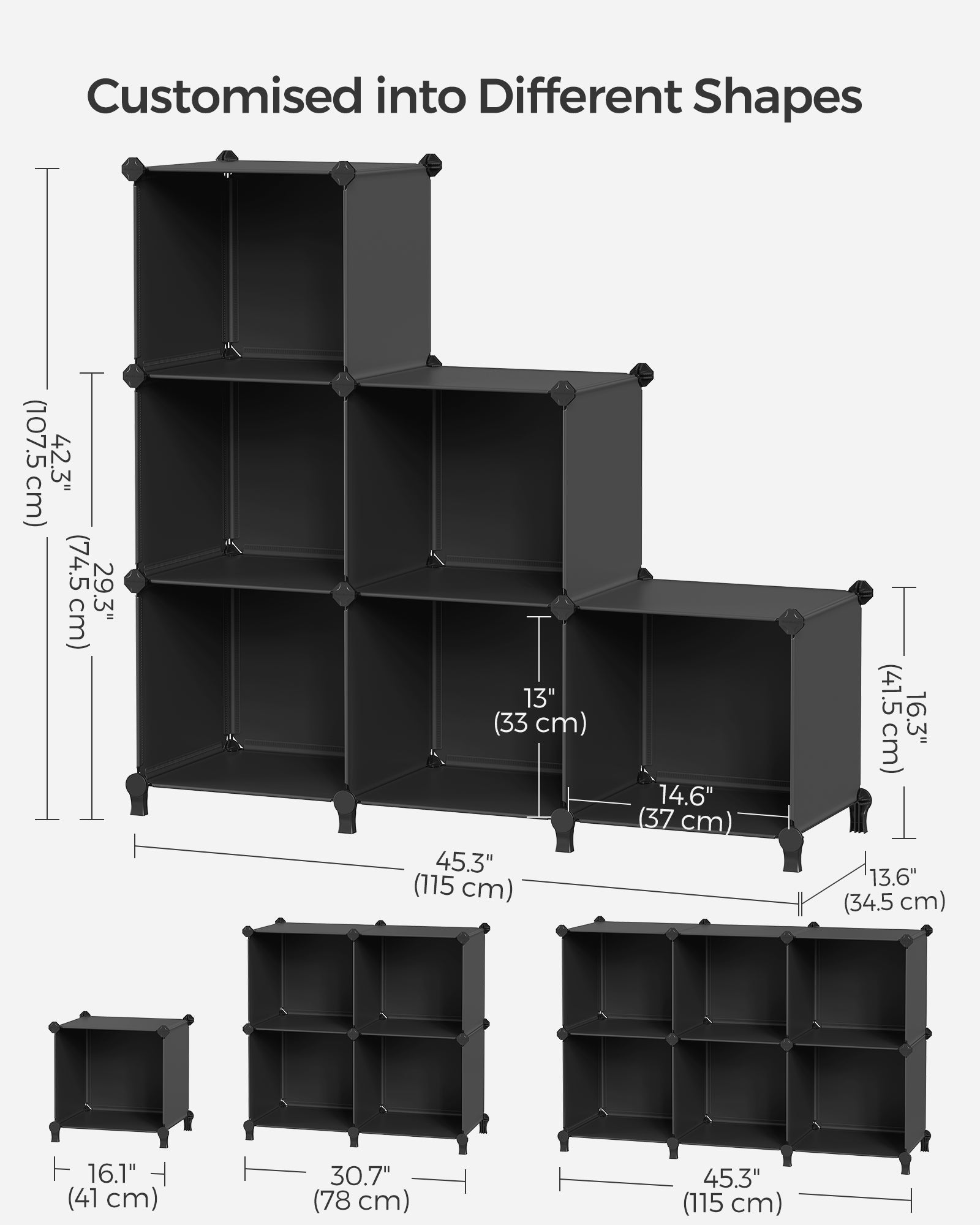 Cube Storage Organiser - Plastic - Ink Black - 6-Cube Design with Metal Grid Top