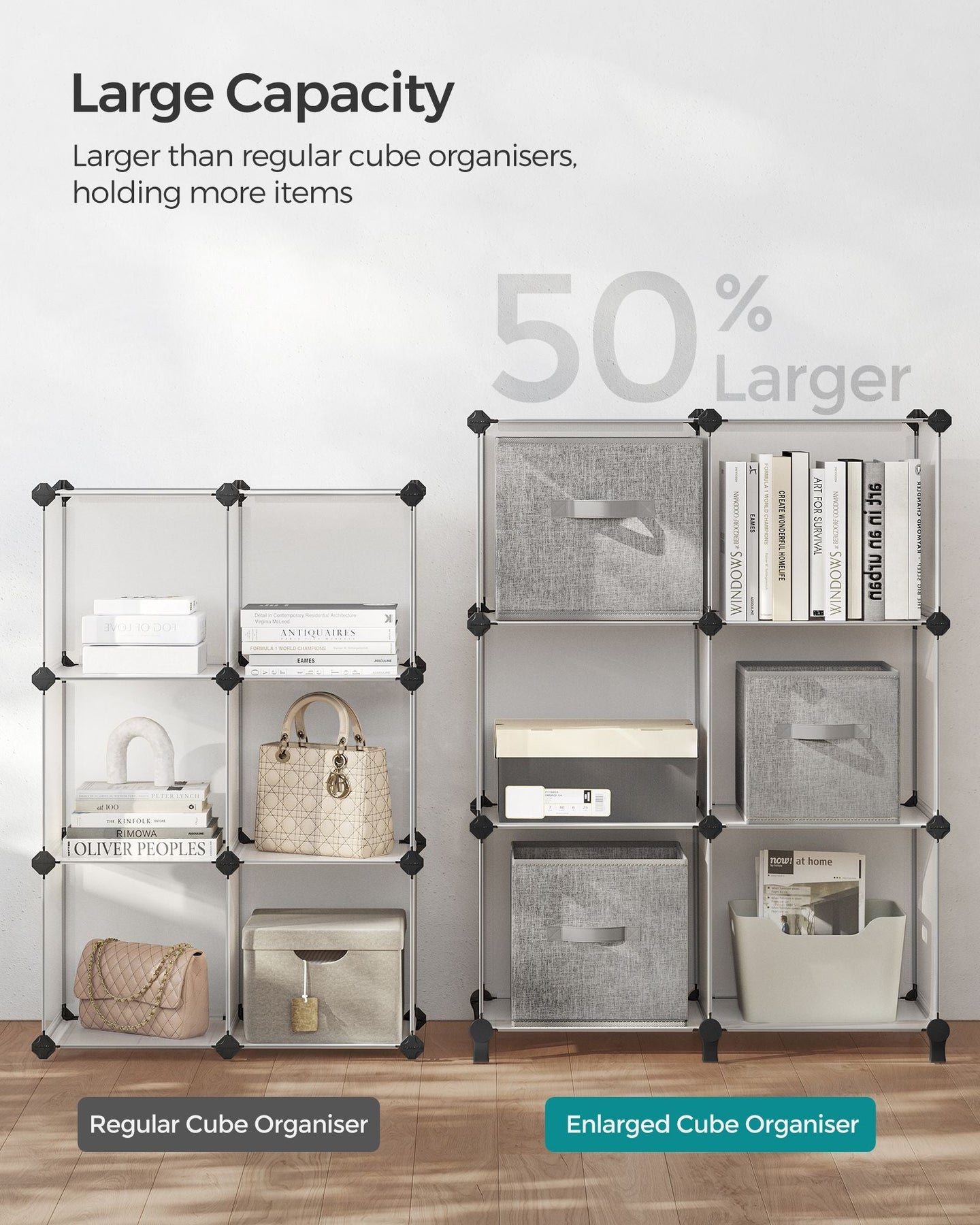 Cube Storage Organiser - Plastic - Cloud White - Large 6-Cube Design with Feet