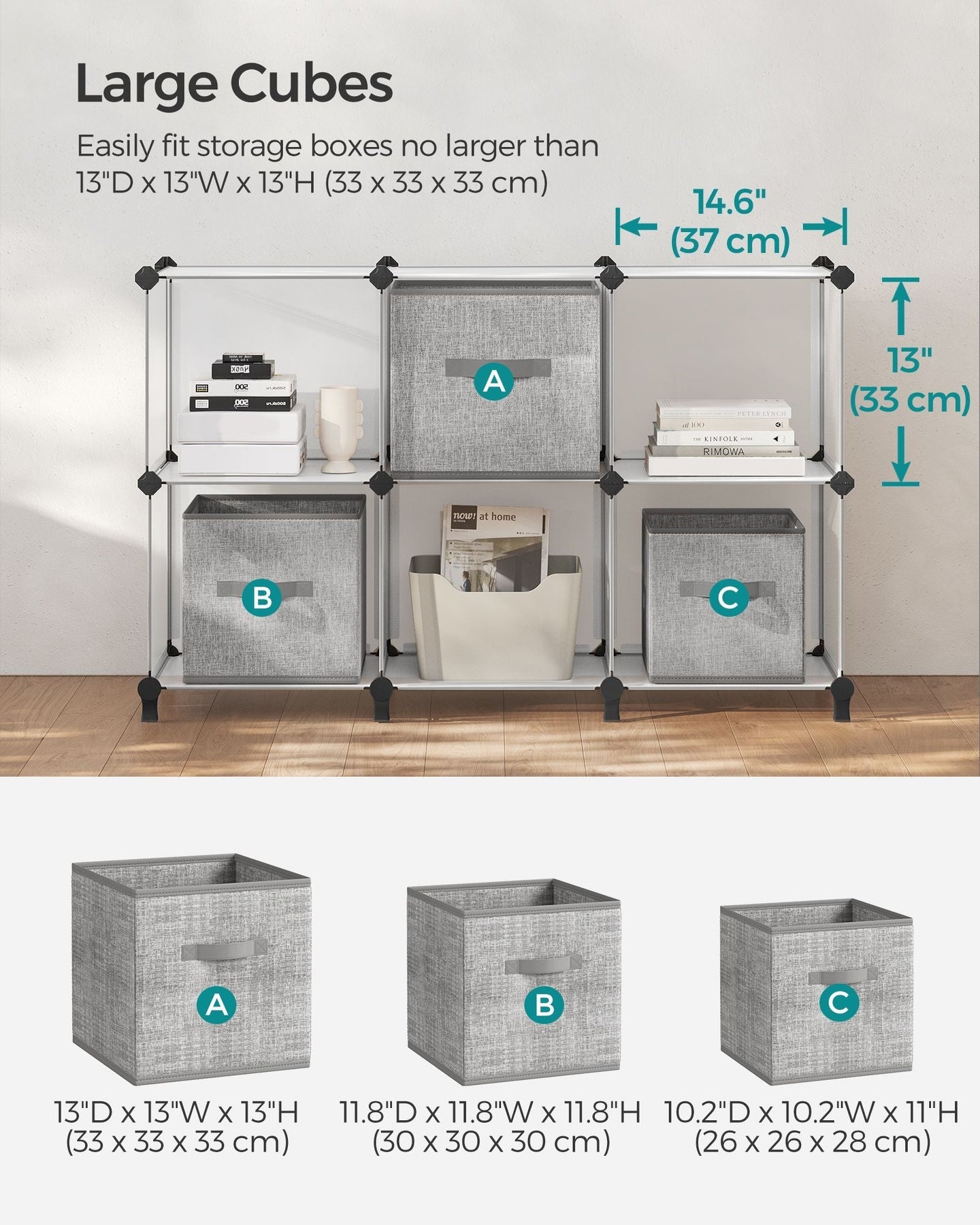 Cube Storage Organiser - Plastic - Cloud White - Large 6-Cube Design with Feet