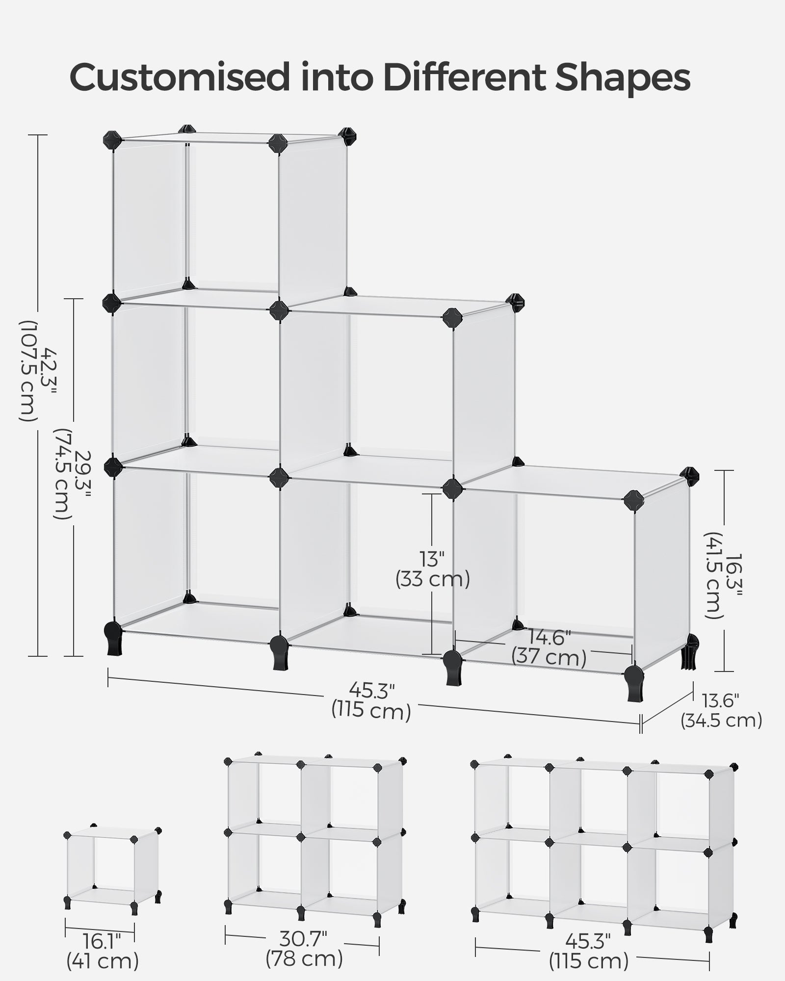 Cube Storage Organiser - Plastic - Cloud White - Large 6-Cube Design with Feet