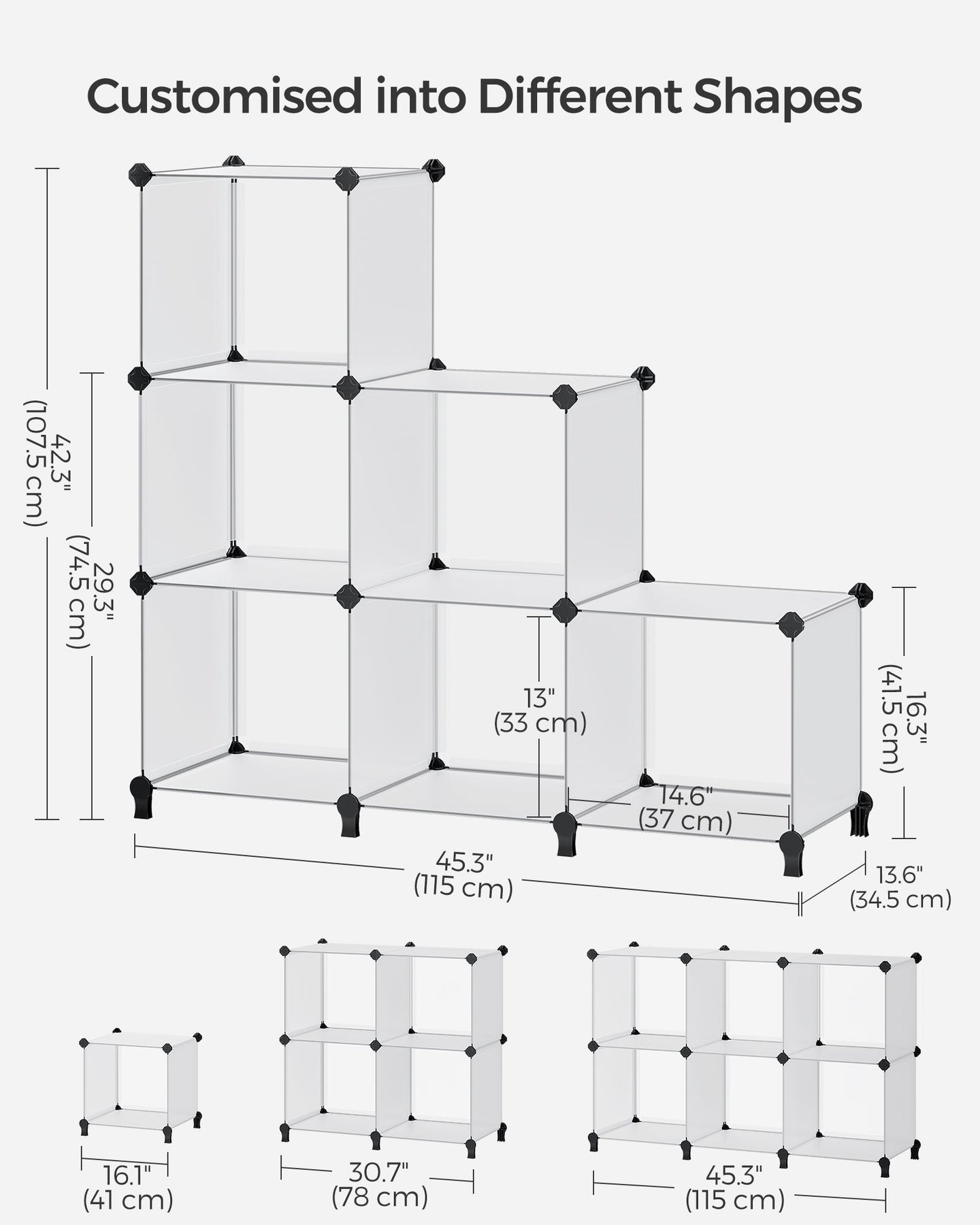 Cube Storage Organiser - Plastic - Cloud White - Large 6-Cube Design with Feet