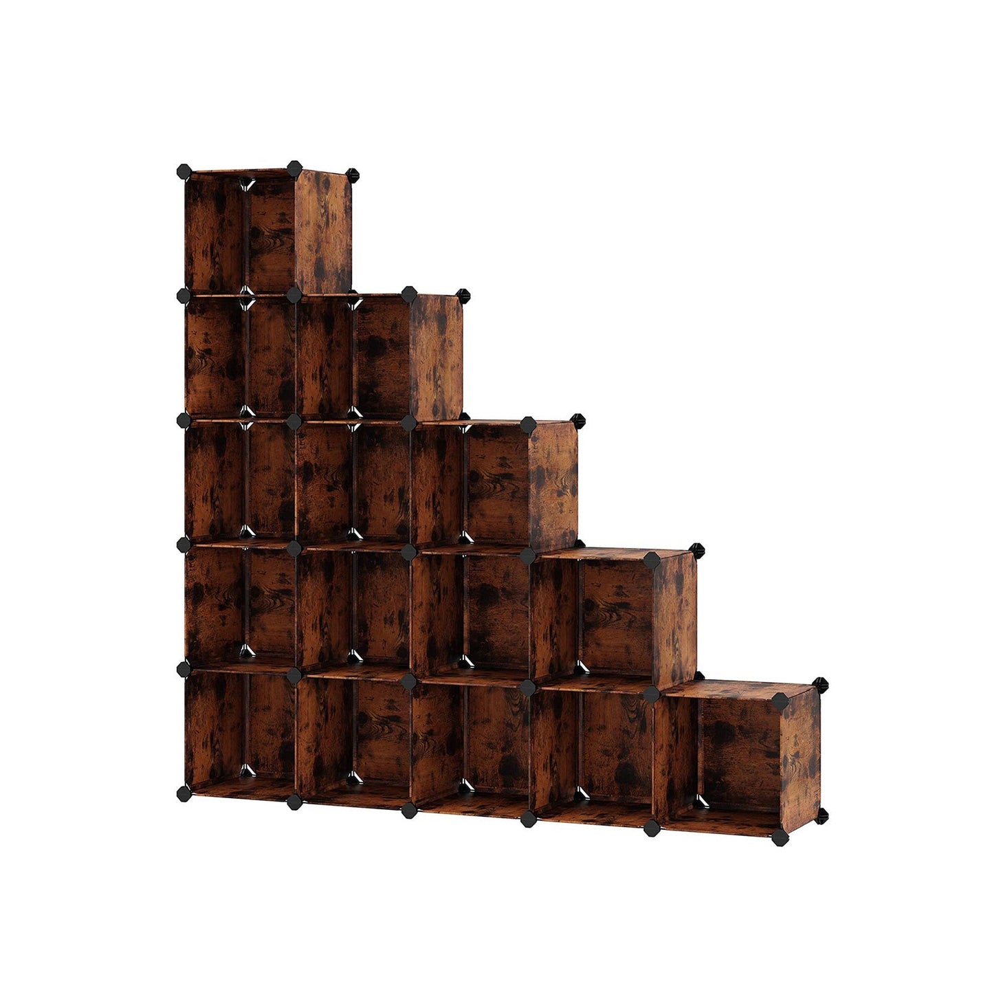 16-Cube Storage Organizer - PP Plastic - Rustic Brown - Stackable DIY Shelving System