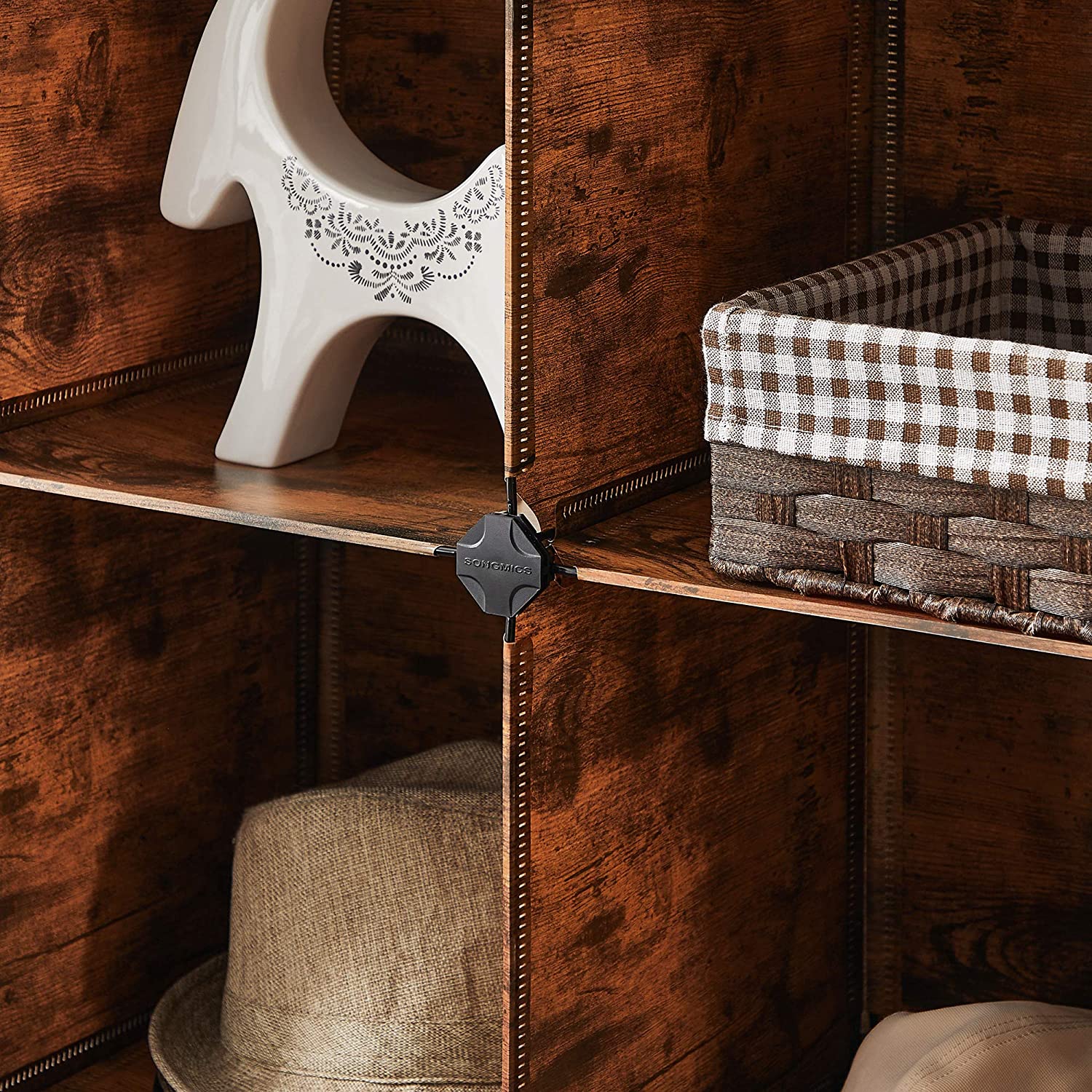16-Cube Storage Organizer - PP Plastic - Rustic Brown - Stackable DIY Shelving System