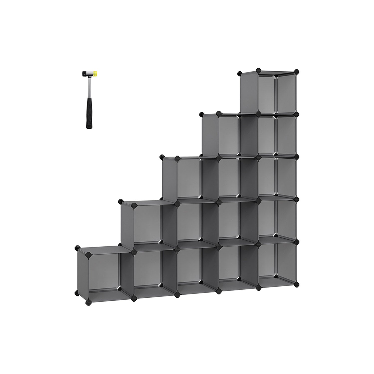Cube Storage Organiser - 16 Stackable Cubes - PP Plastic - Slate Grey