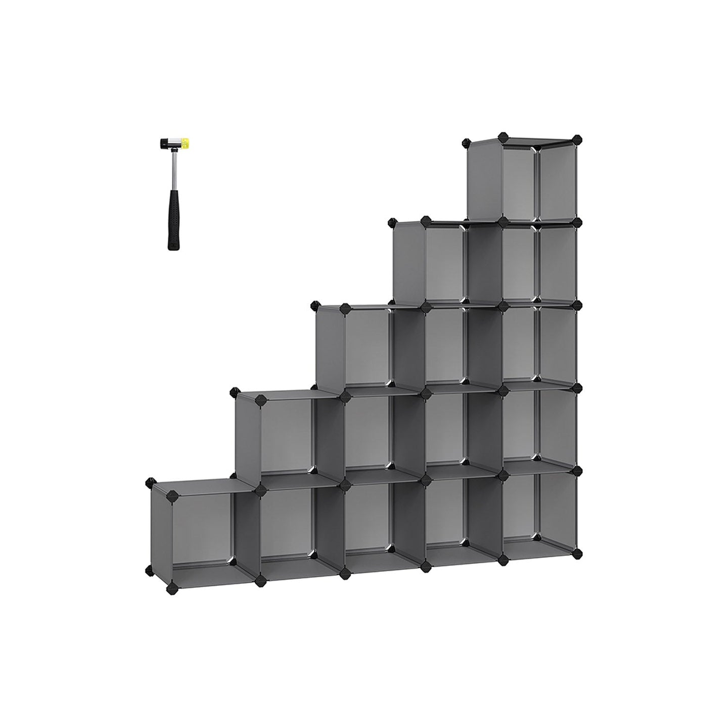 Cube Storage Organiser - 16 Stackable Cubes - PP Plastic - Slate Grey