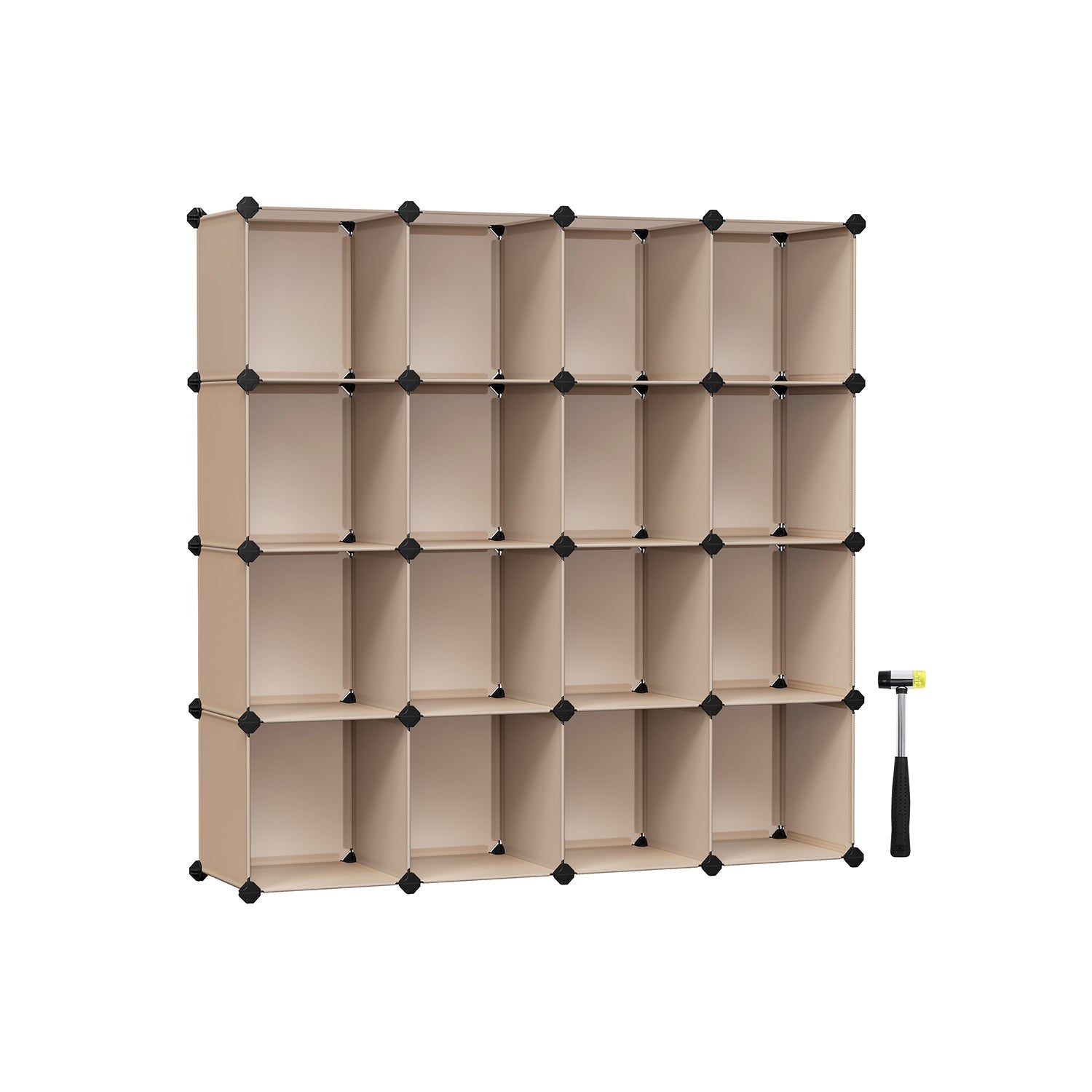 16-Cube Storage Unit - PP Plastic - Camel Brown - Stackable and Versatile Shelving System