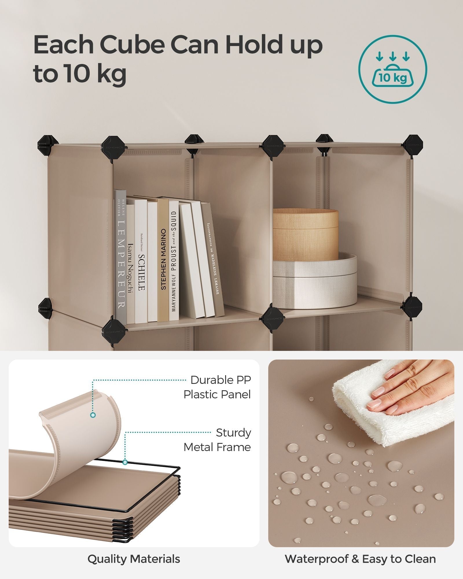 16-Cube Storage Unit - PP Plastic - Camel Brown - Stackable and Versatile Shelving System