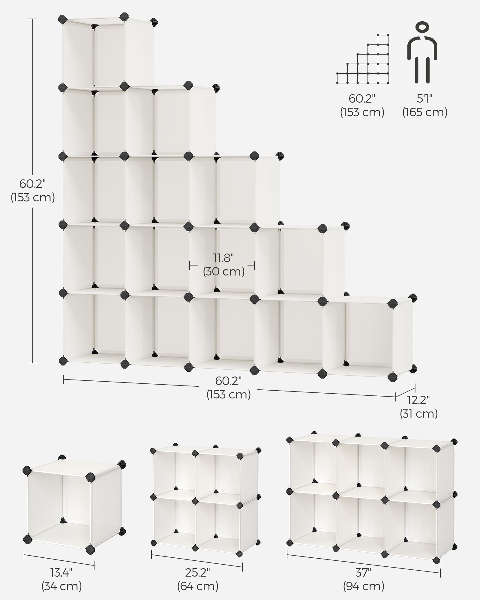 16-Cube Storage Unit - PP Plastic - Cream White - Stackable and Customizable Design