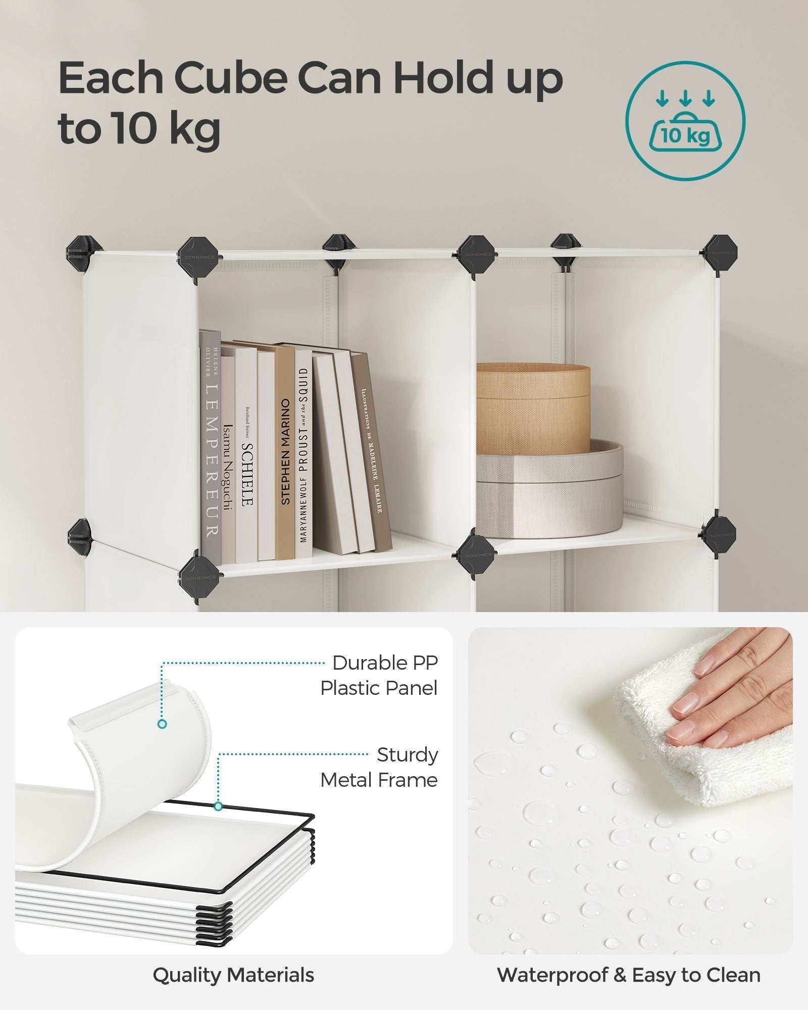 16-Cube Storage Unit - PP Plastic - Cream White - Stackable and Customizable Design