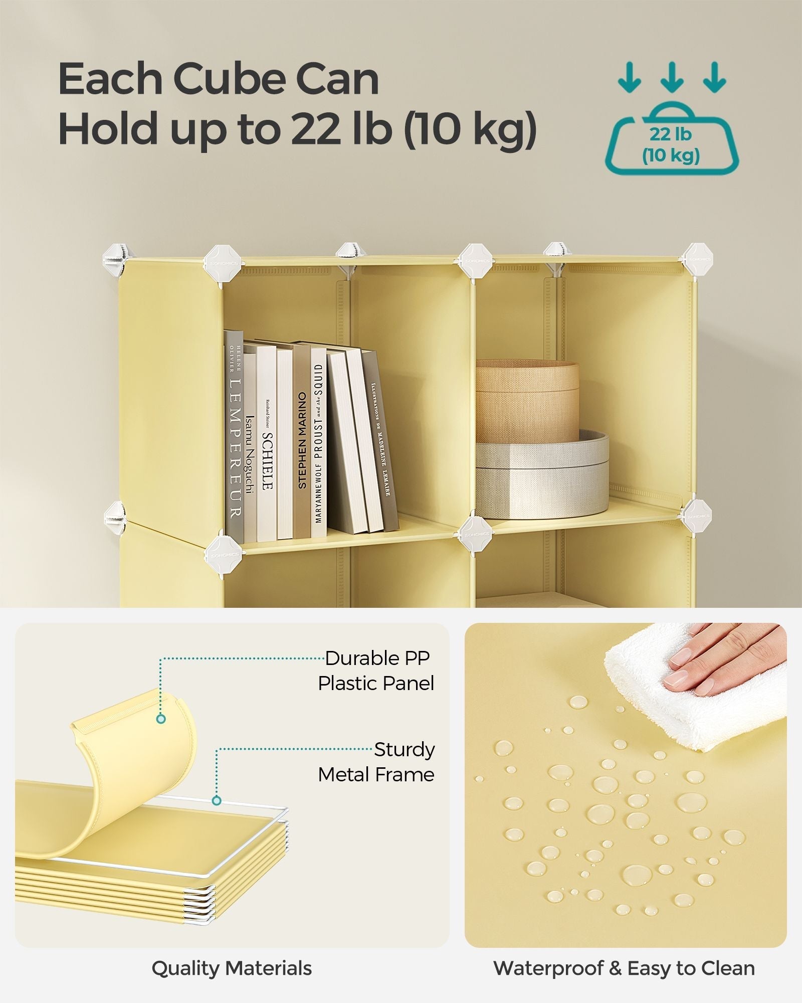 16-Cube Storage Unit - PP Plastic - Goose Yellow - Stackable and Versatile Shelving System