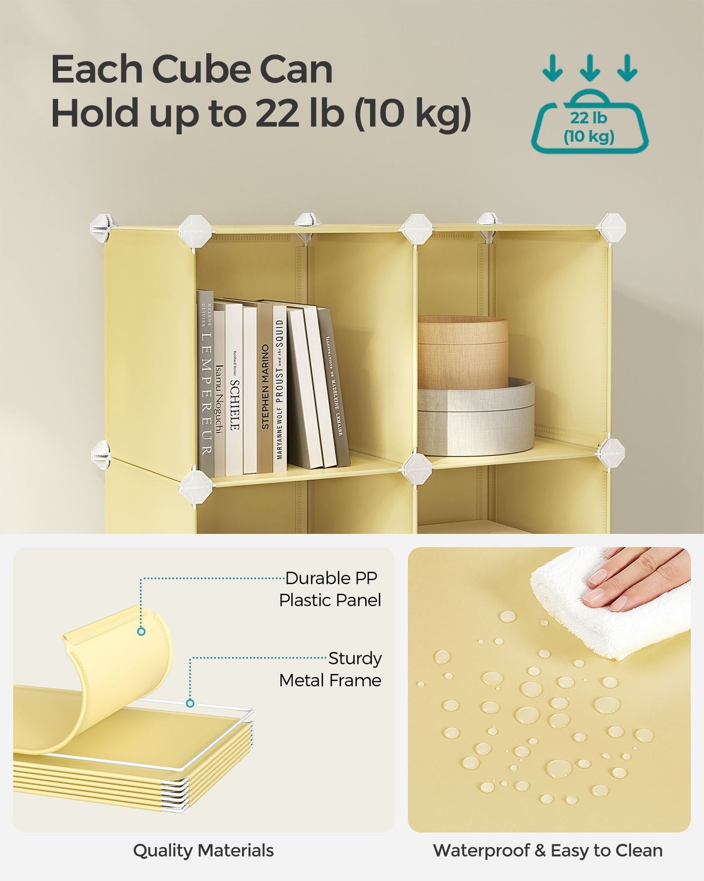 16-Cube Storage Unit - PP Plastic - Goose Yellow - Stackable and Versatile Shelving System