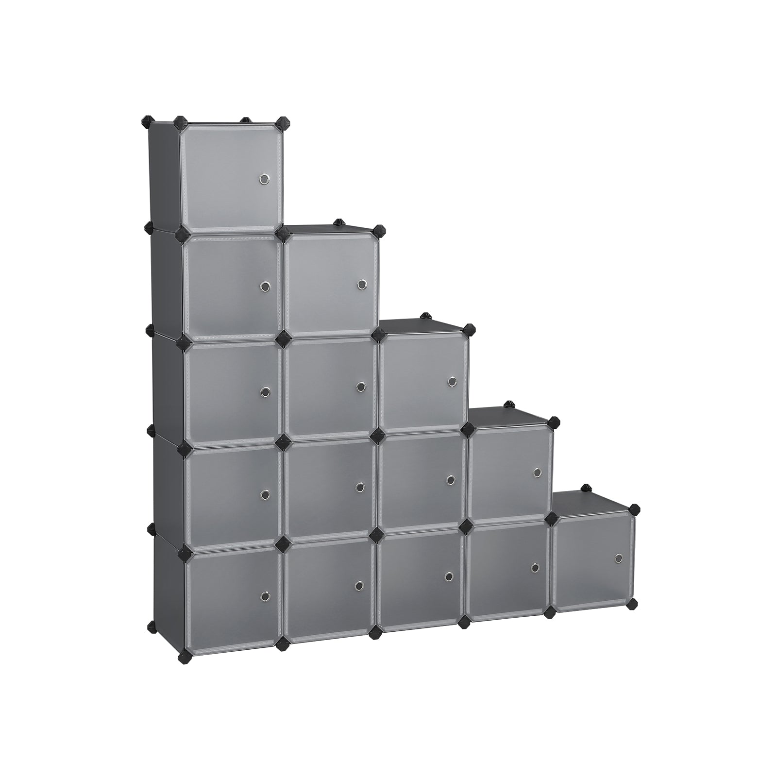 Cube Storage Organiser - Plastic - Grey - 15-Cube Design with Doors