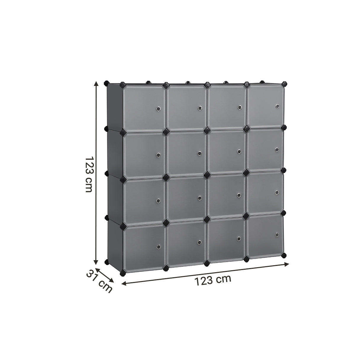 Cube Storage Organiser - Plastic - Grey - 15-Cube Design with Doors