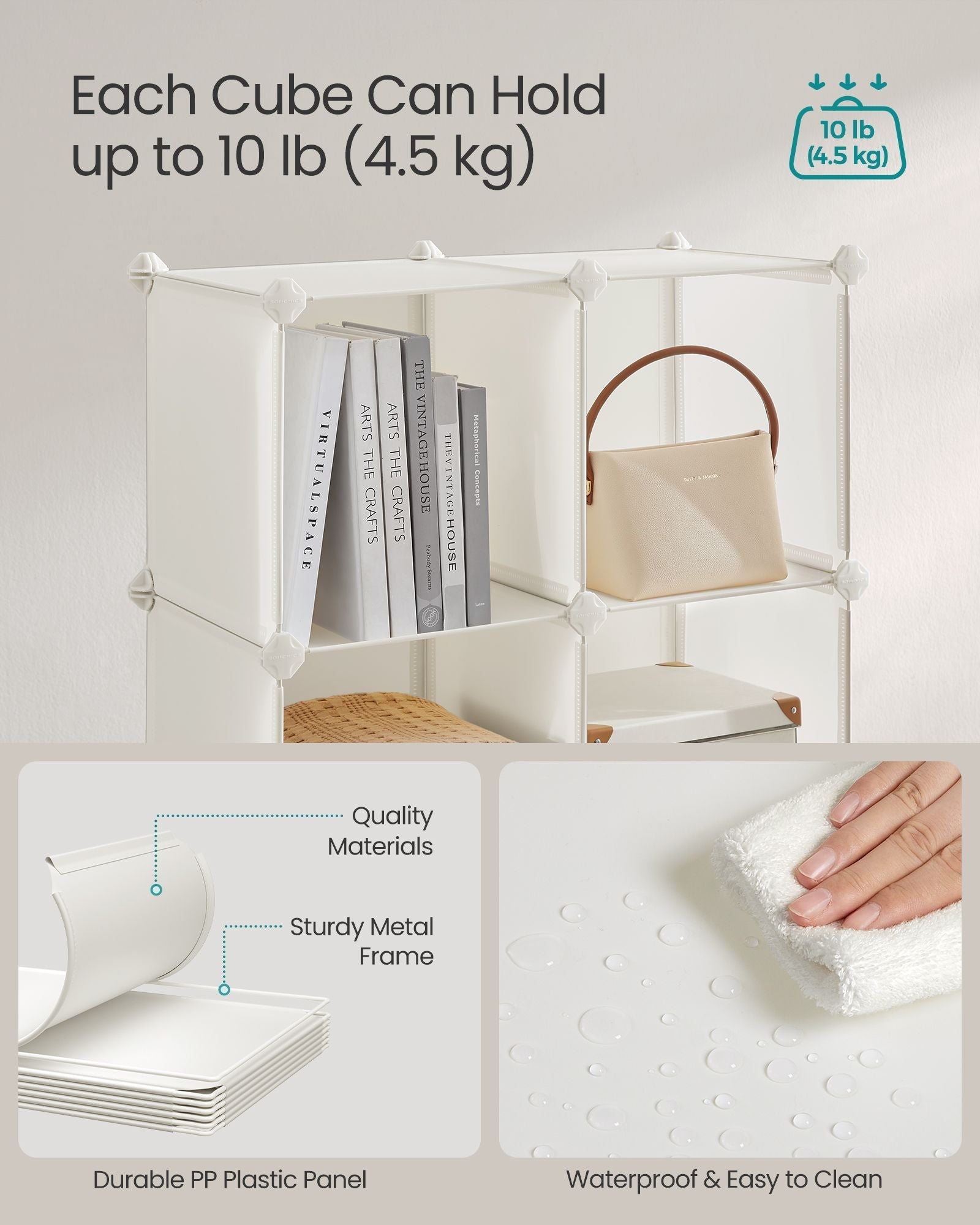 16-Cube Plastic Stackable Storage Unit - Cream White - Multi-Functional Organizer for Clothes