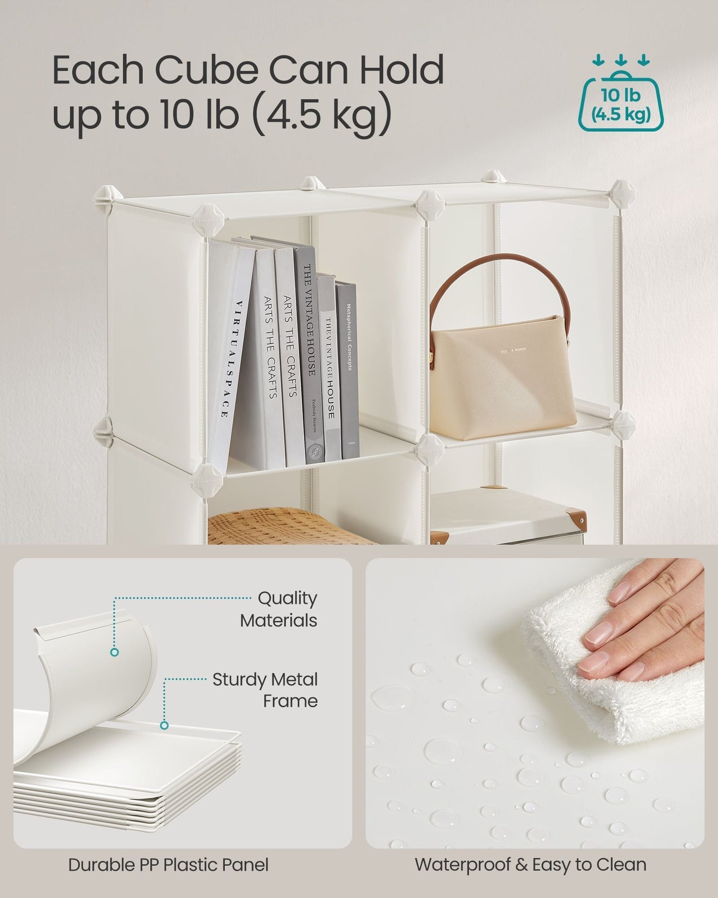 16-Cube Plastic Stackable Storage Unit - Cream White - Multi-Functional Organizer for Clothes