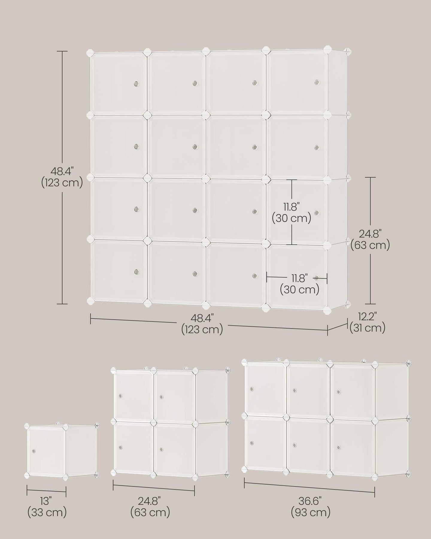 16-Cube Plastic Stackable Storage Unit - Cream White - Multi-Functional Organizer for Clothes