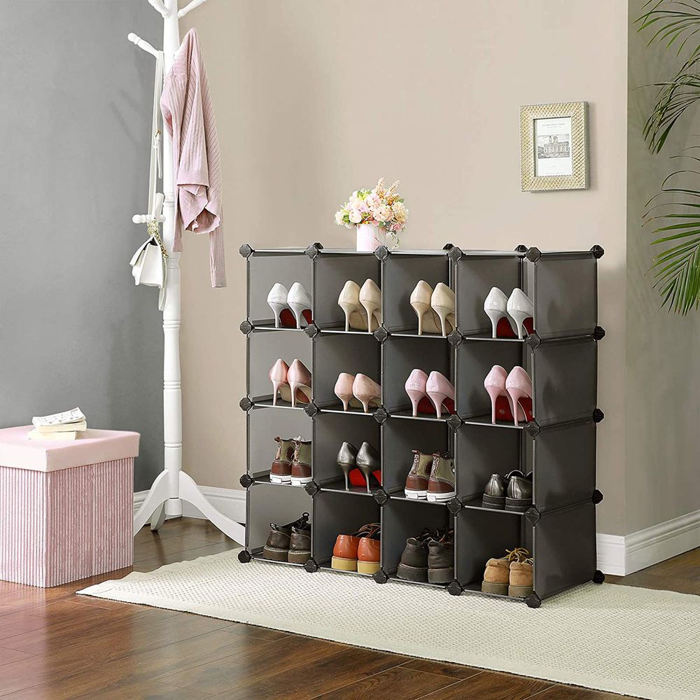 Shoe Rack - 16-Cube - PP Plastic - Interlocking Design