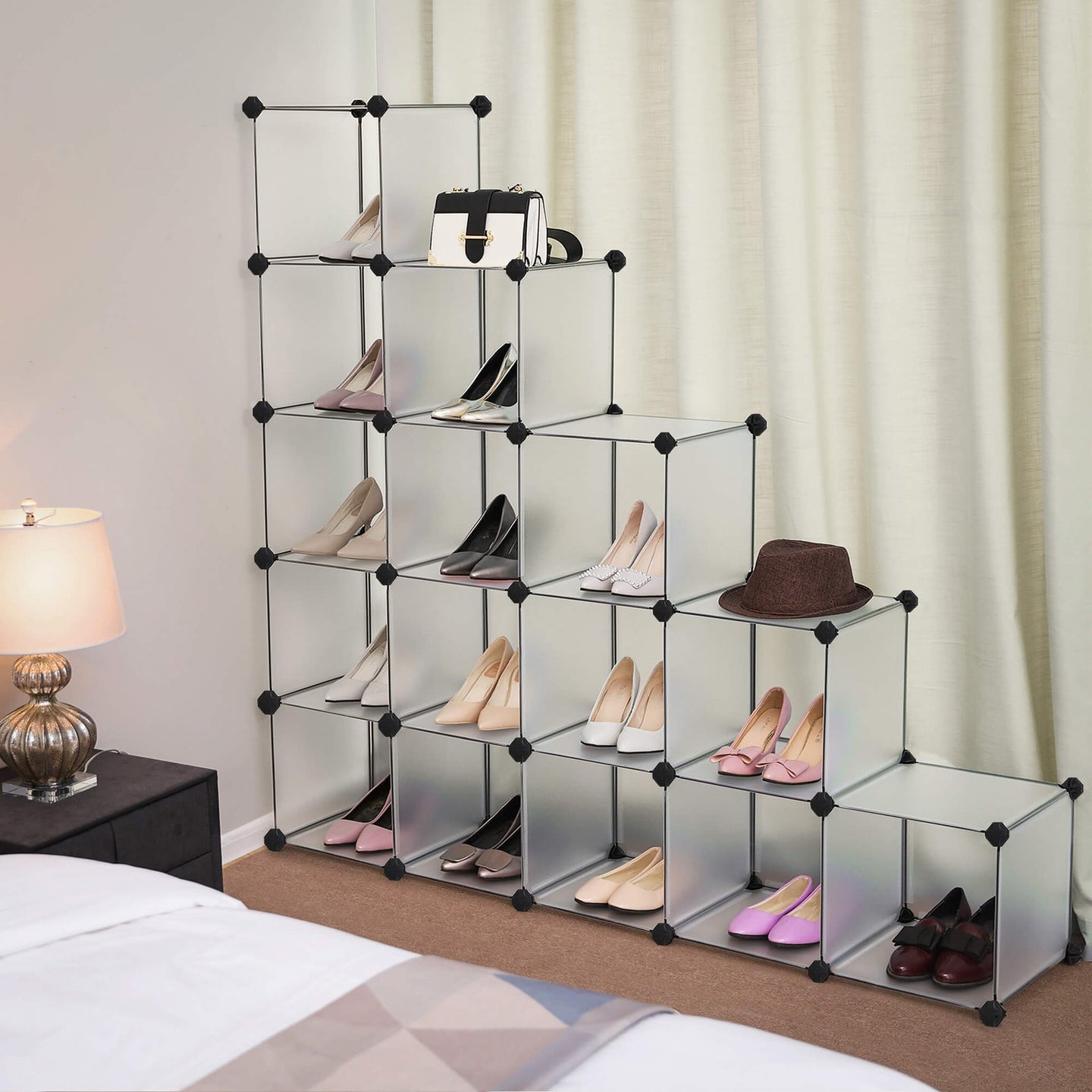 16 Cubes Shoe Rack - Plastic - White