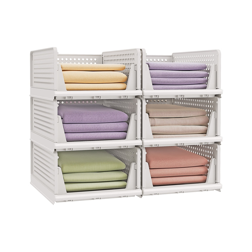 Stackable Storage Baskets - Fabric - White - Foldable and Organizational Set of 4