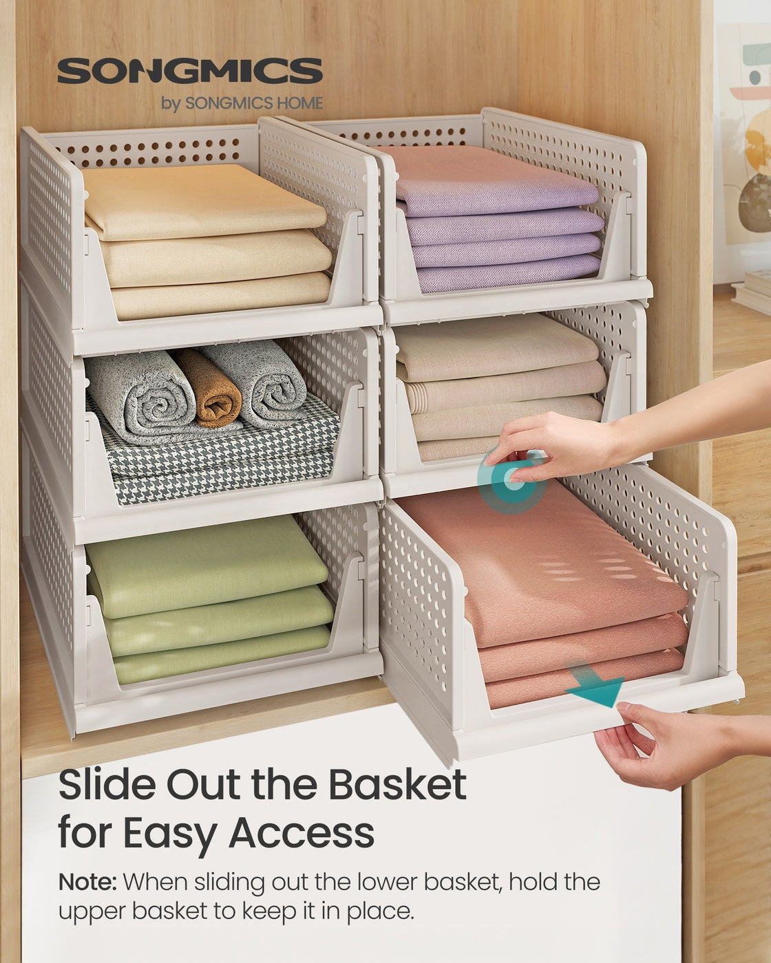 Stackable Storage Baskets - Fabric - White - Foldable and Organizational Set of 4
