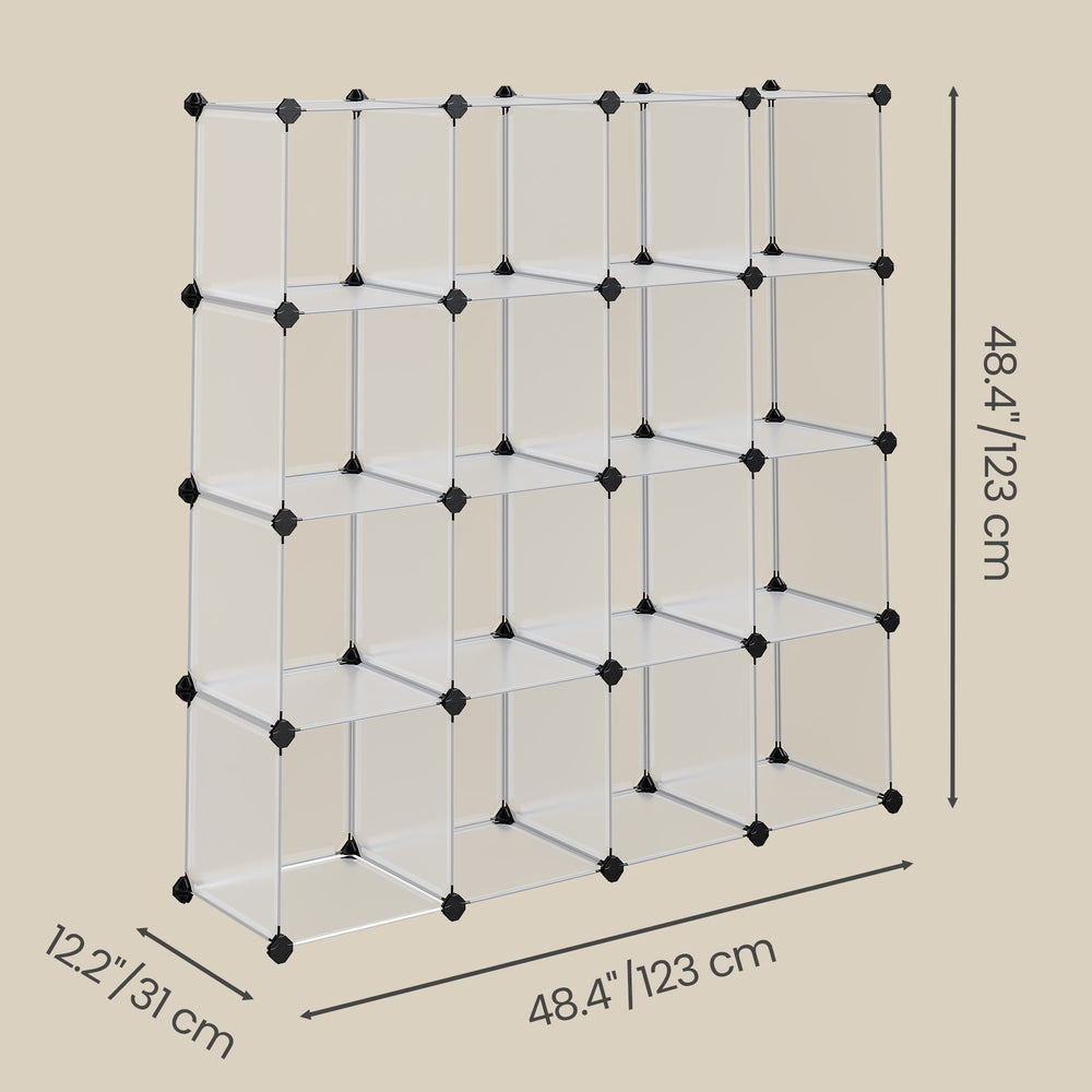 Modular Closet Cabinet - 16-Cube - PP Plastic Panels with Metal Frame - Customizable Design