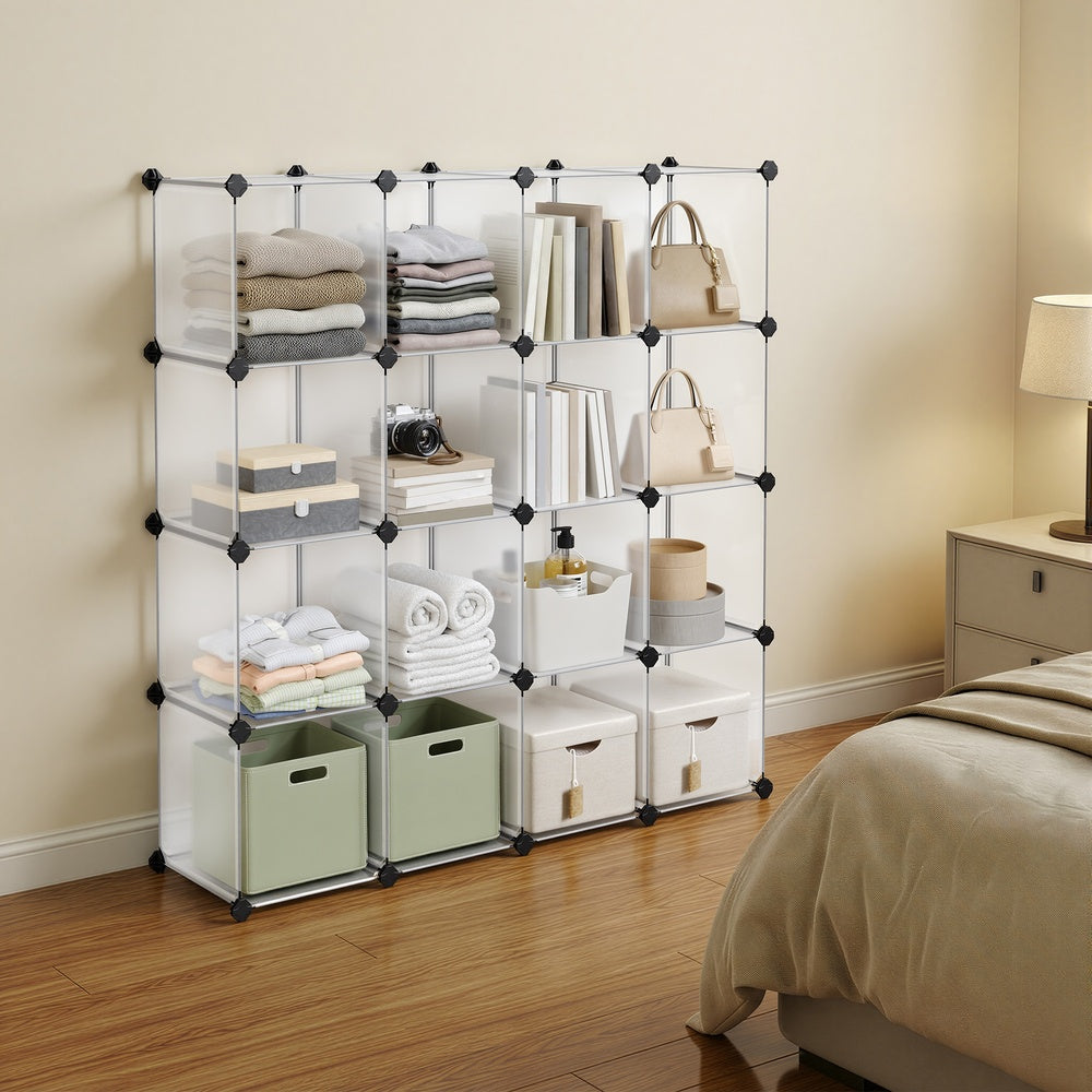 Modular Closet Cabinet - 16-Cube - PP Plastic Panels with Metal Frame - Customizable Design