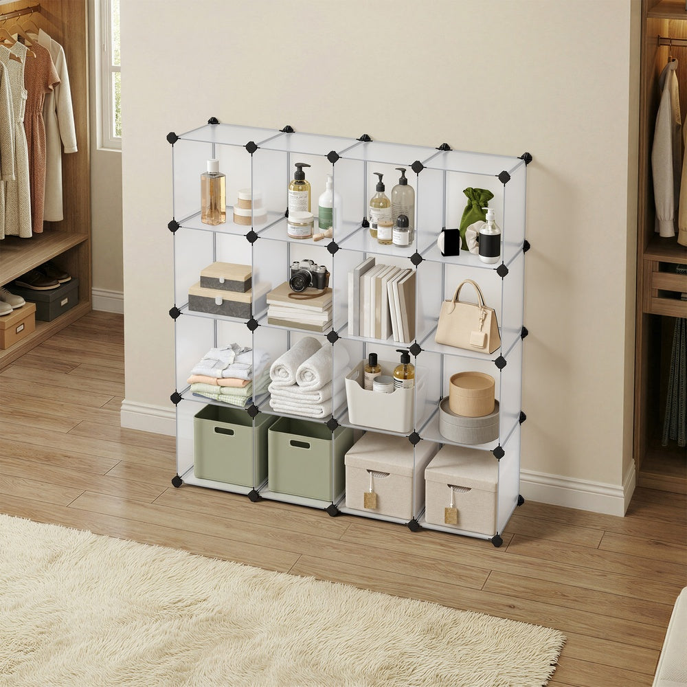 Modular Closet Cabinet - 16-Cube - PP Plastic Panels with Metal Frame - Customizable Design
