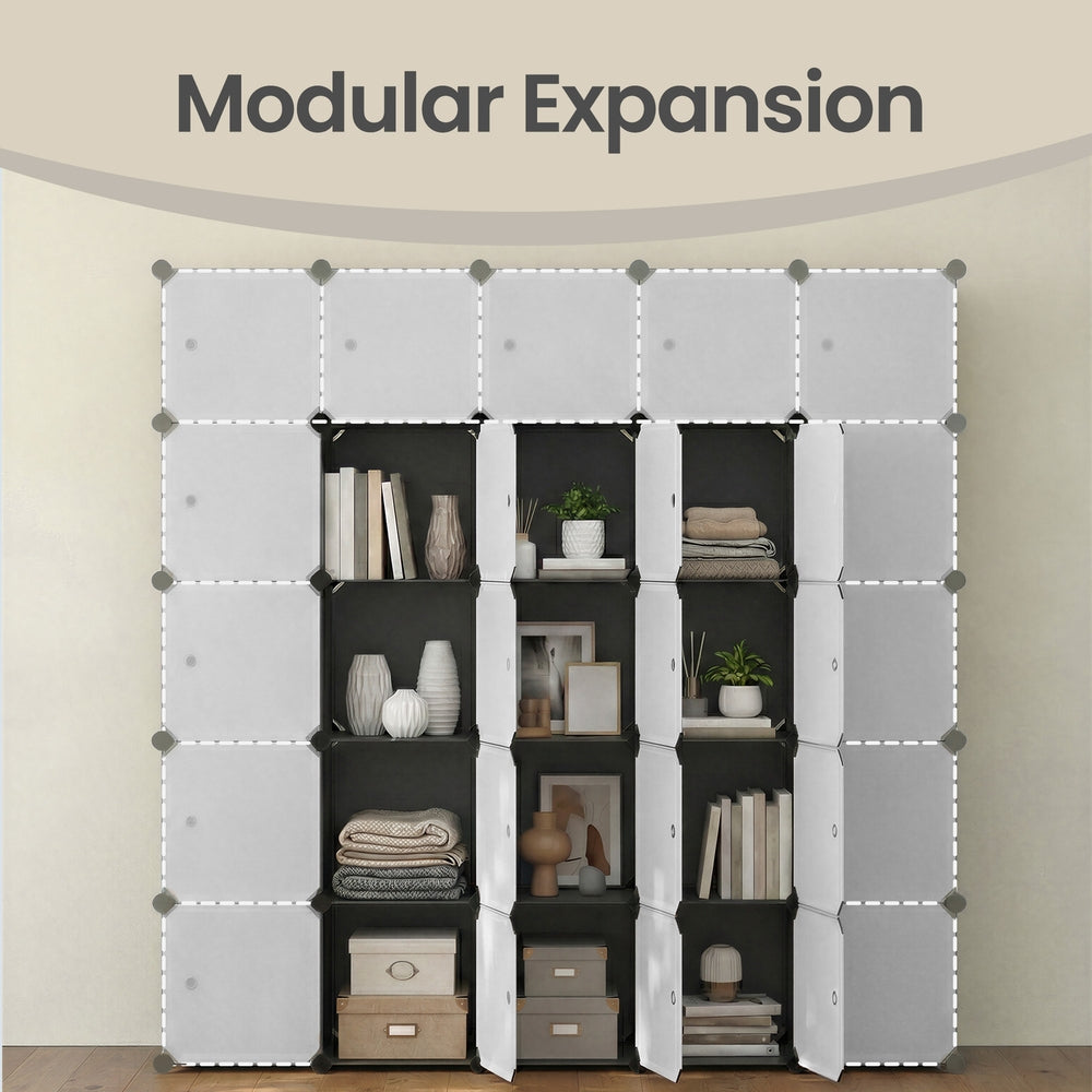 Modular Closet Cabinet - 16-Cube - PP Plastic Panels with Metal Frame - Customizable Design