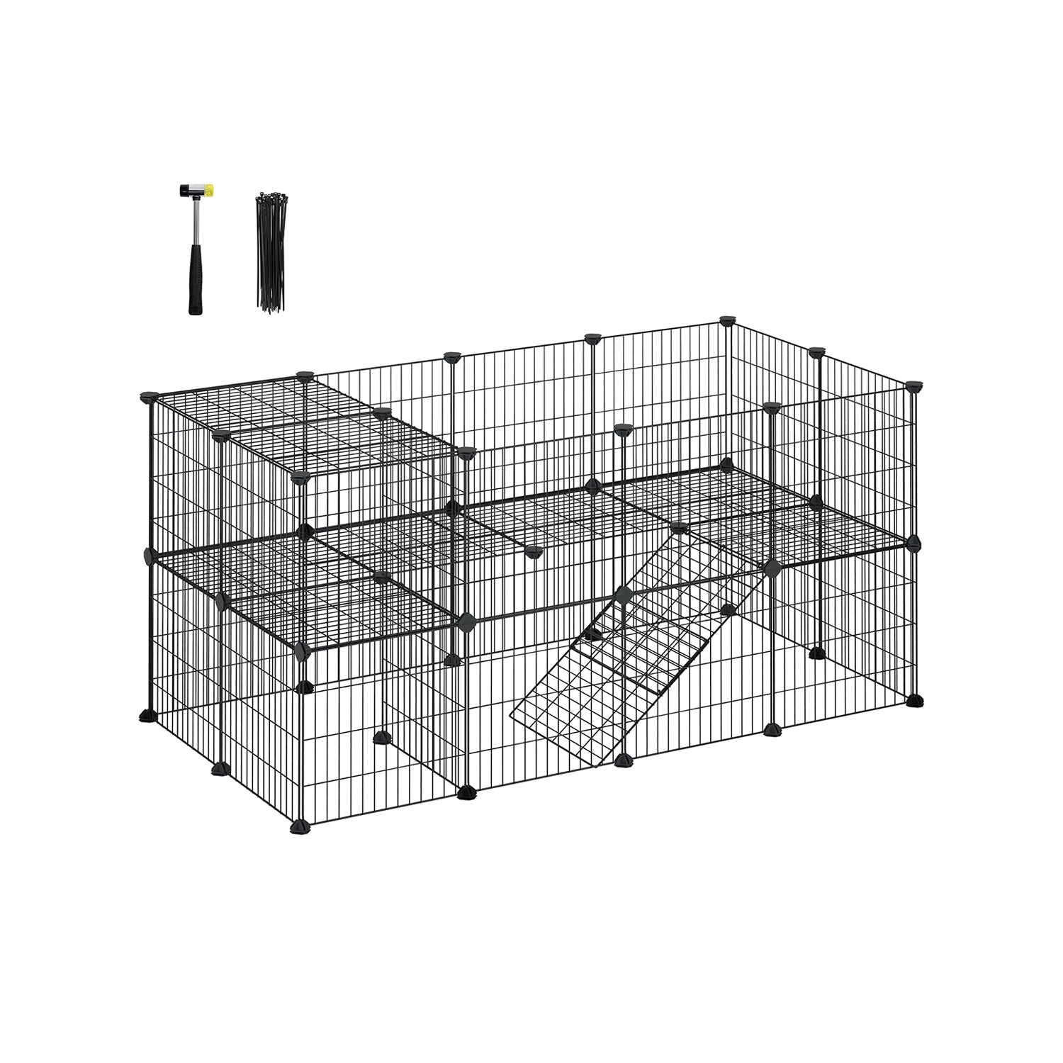 2-Floor Metal Pet Playpen - Metal - Ink Black - Customizable Indoor Enclosure for Small Animals