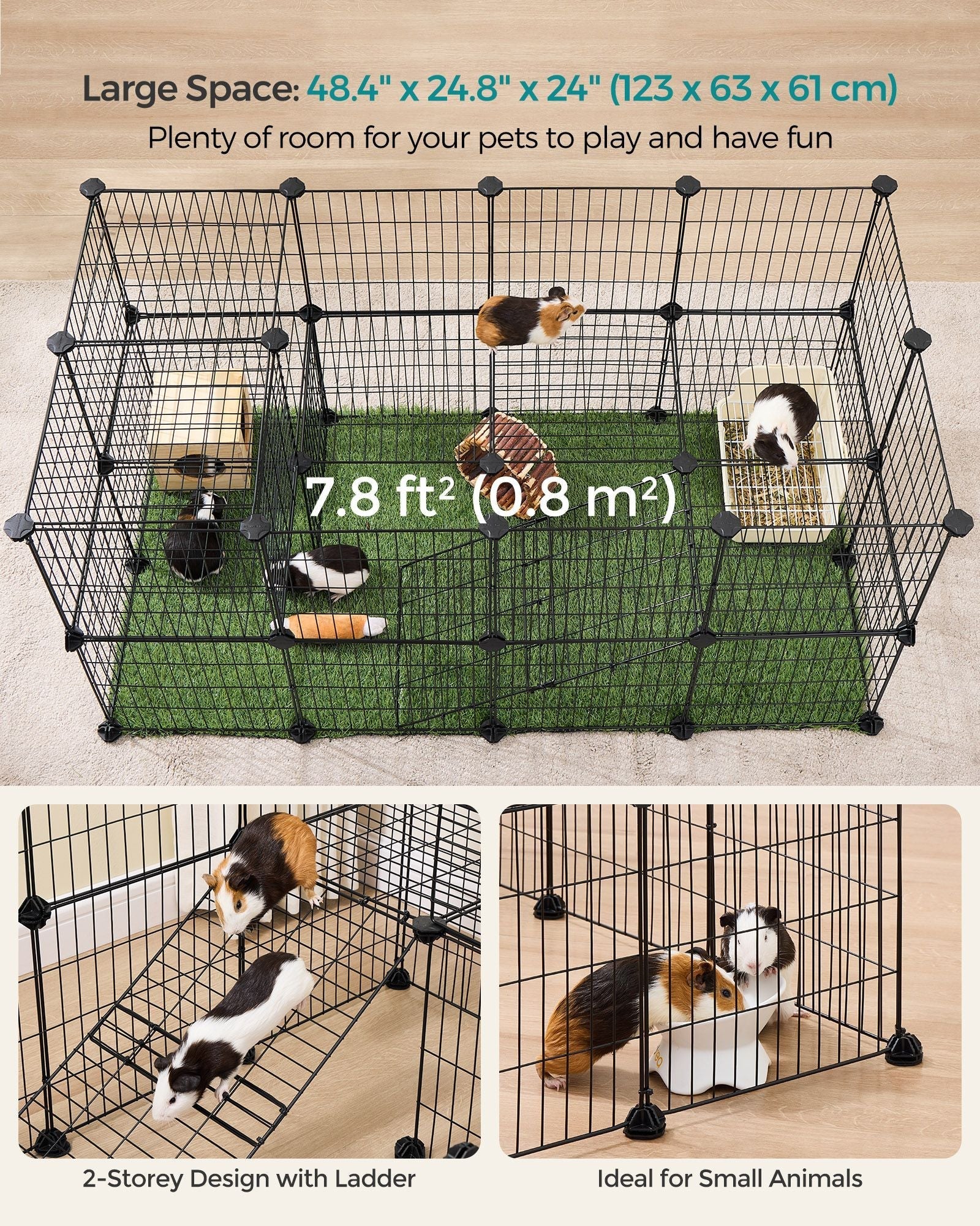 2-Floor Metal Pet Playpen - Metal - Ink Black - Customizable Indoor Enclosure for Small Animals