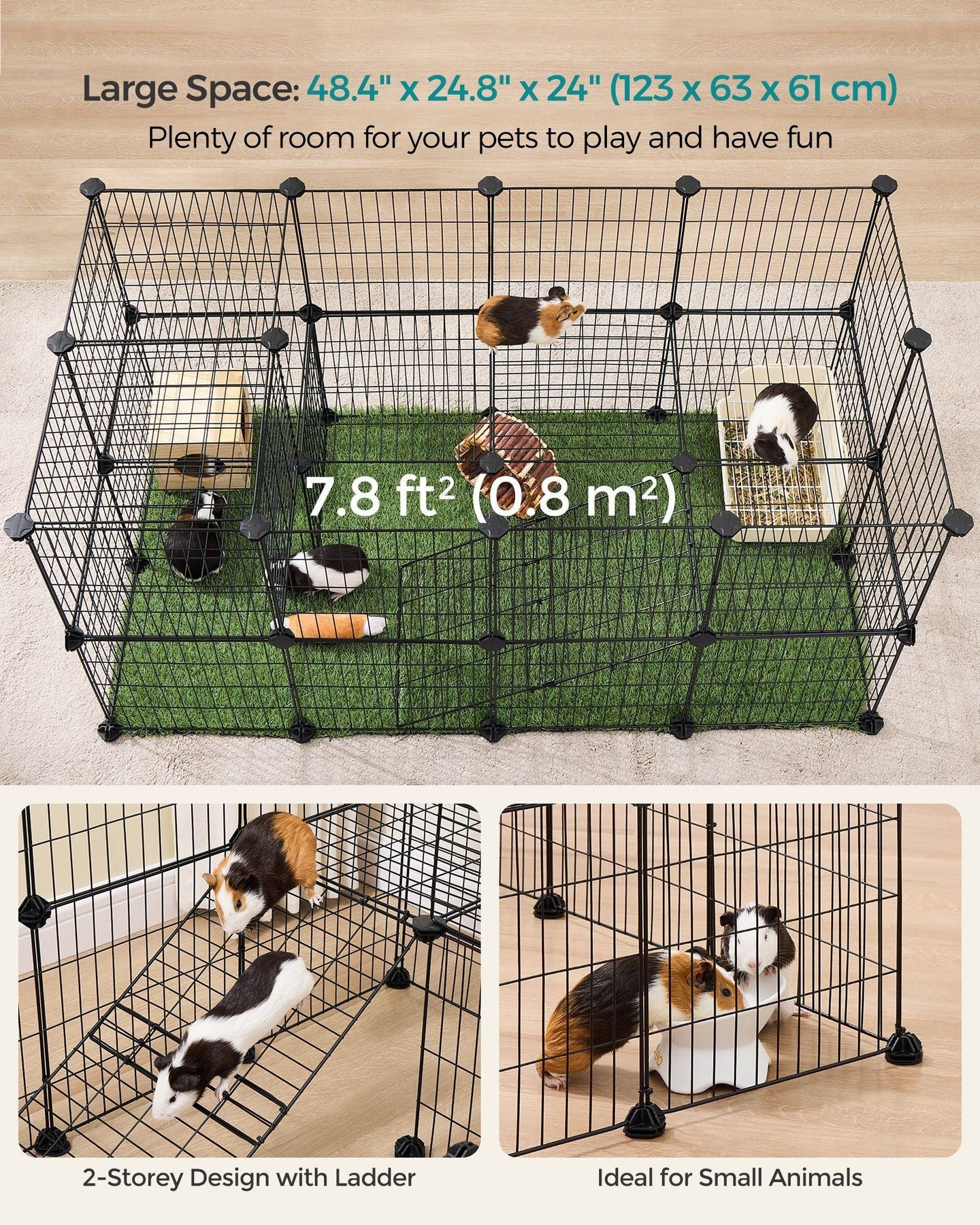2-Floor Metal Pet Playpen - Metal - Ink Black - Customizable Indoor Enclosure for Small Animals
