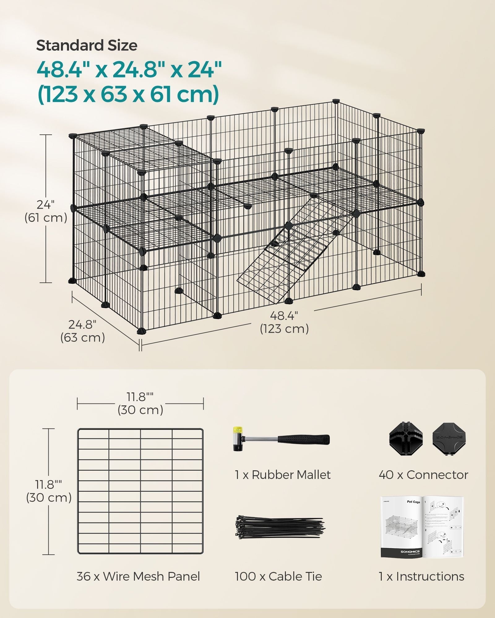 2-Floor Metal Pet Playpen - Metal - Ink Black - Customizable Indoor Enclosure for Small Animals