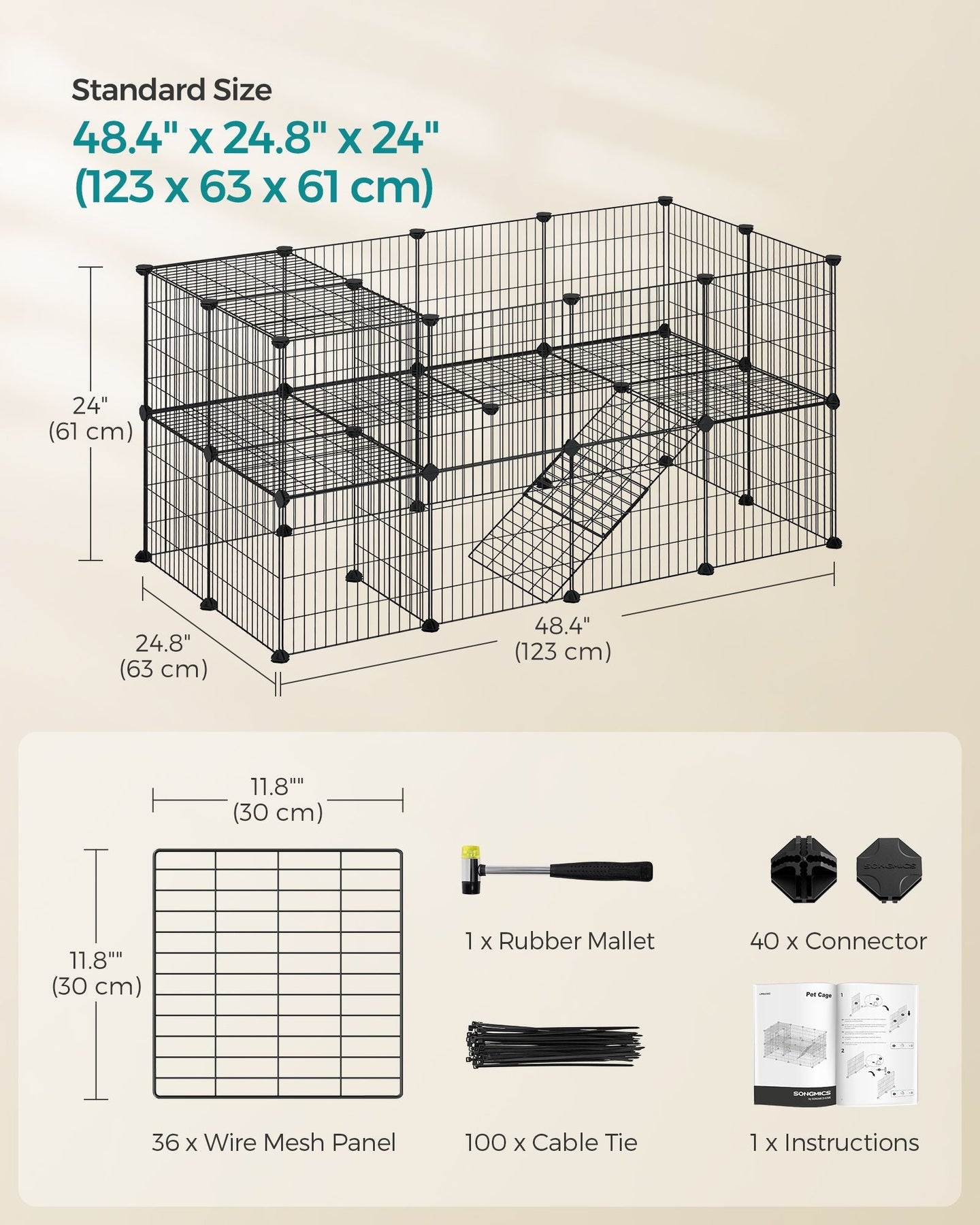 2-Floor Metal Pet Playpen - Metal - Ink Black - Customizable Indoor Enclosure for Small Animals