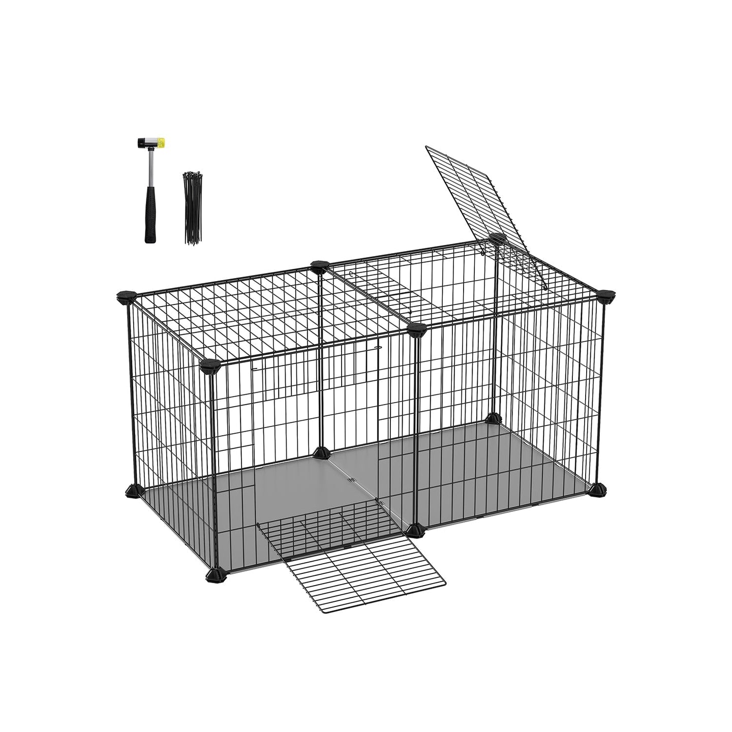 Small Animal Cage - Metal - Black - Easy to Clean with Top and Two Doors